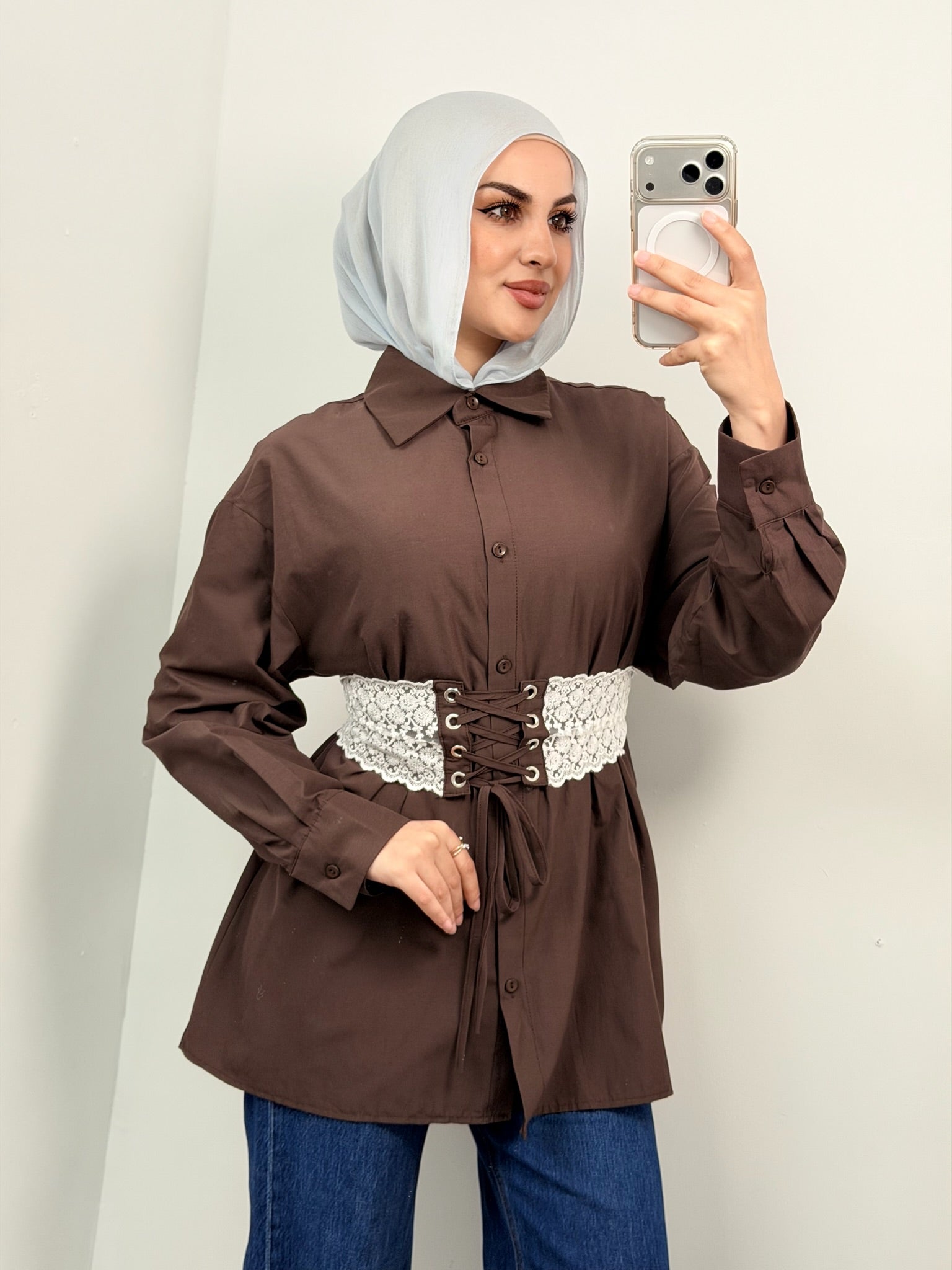 Lace Corset Button-Down Tunic