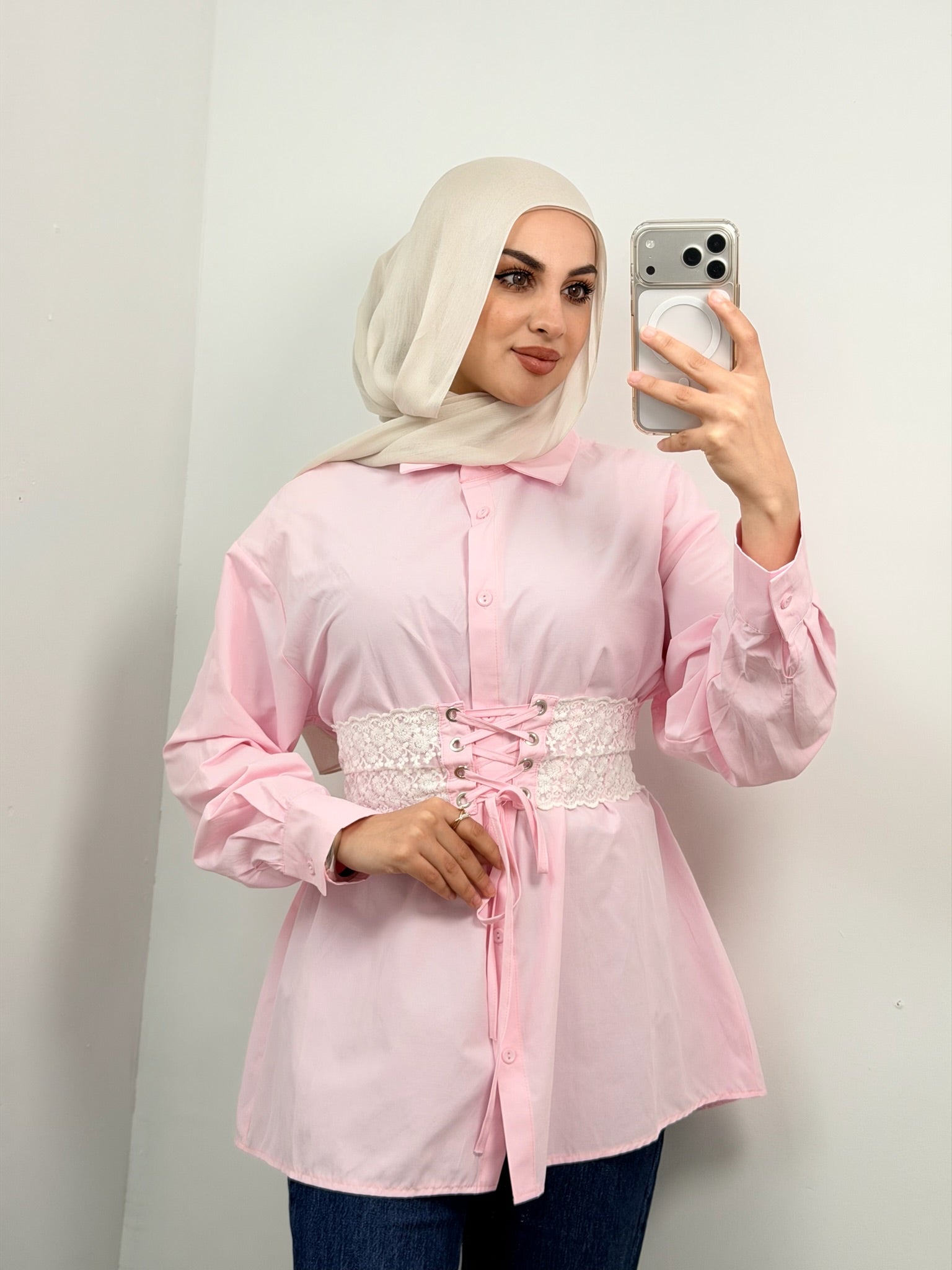 Lace Corset Button-Down Tunic