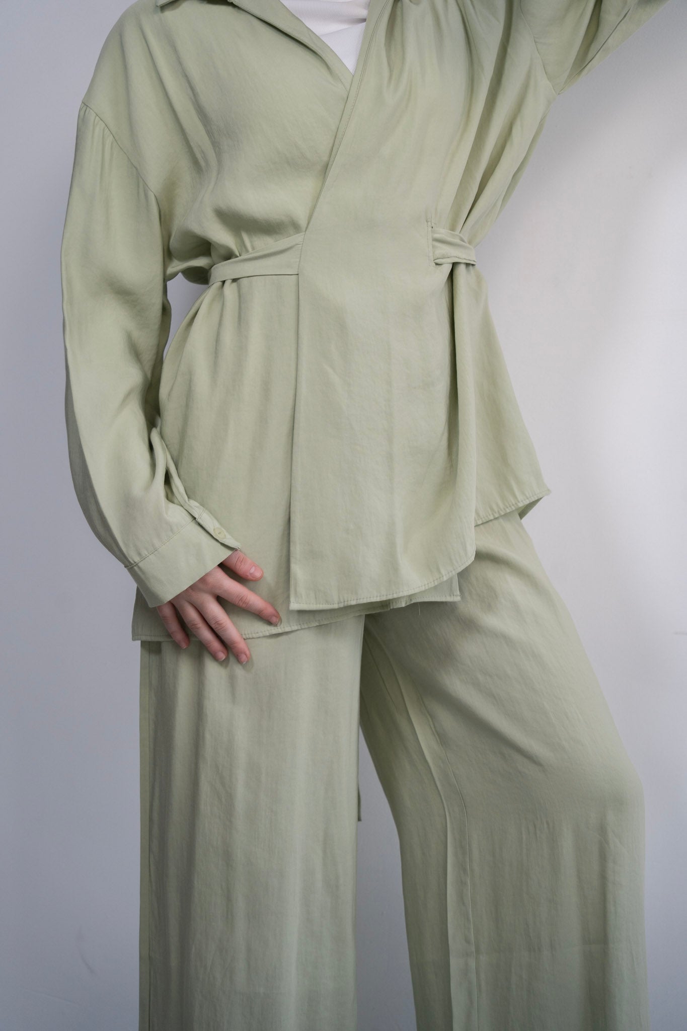 Belted Wrap Shirt Set