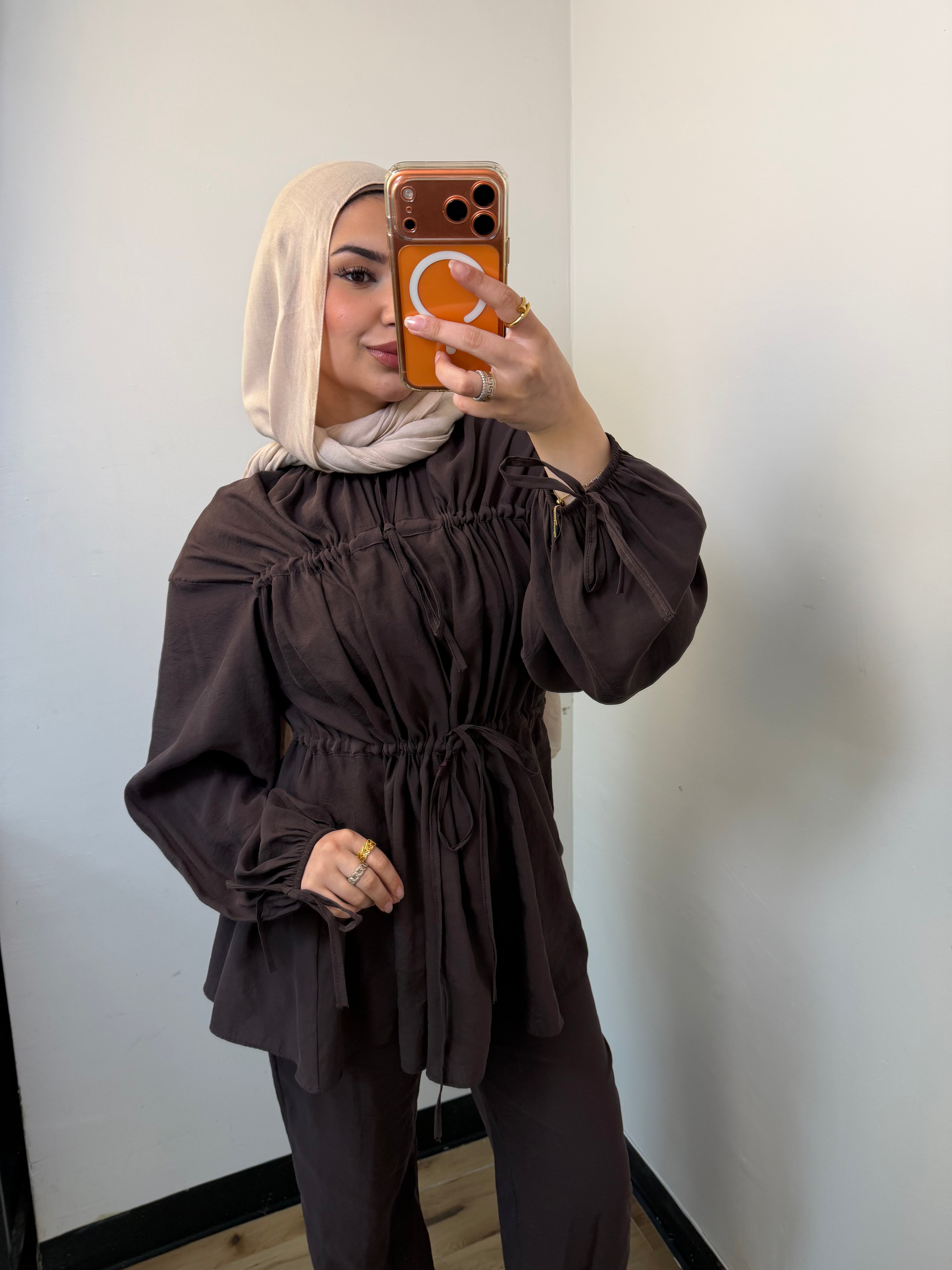 Nura Drawstring Ruffle Top
