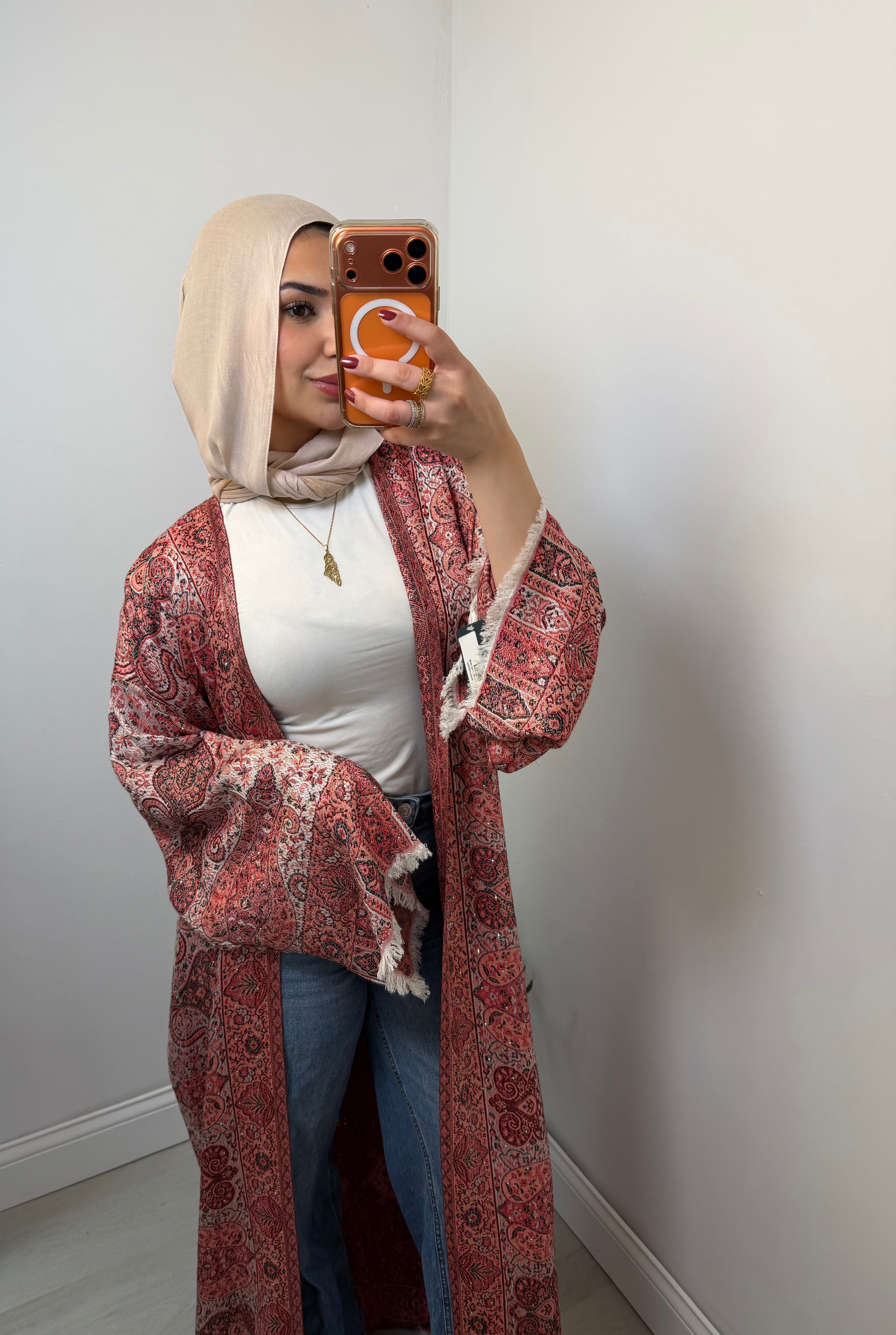 Pashmina Abaya in Crimson Paisley