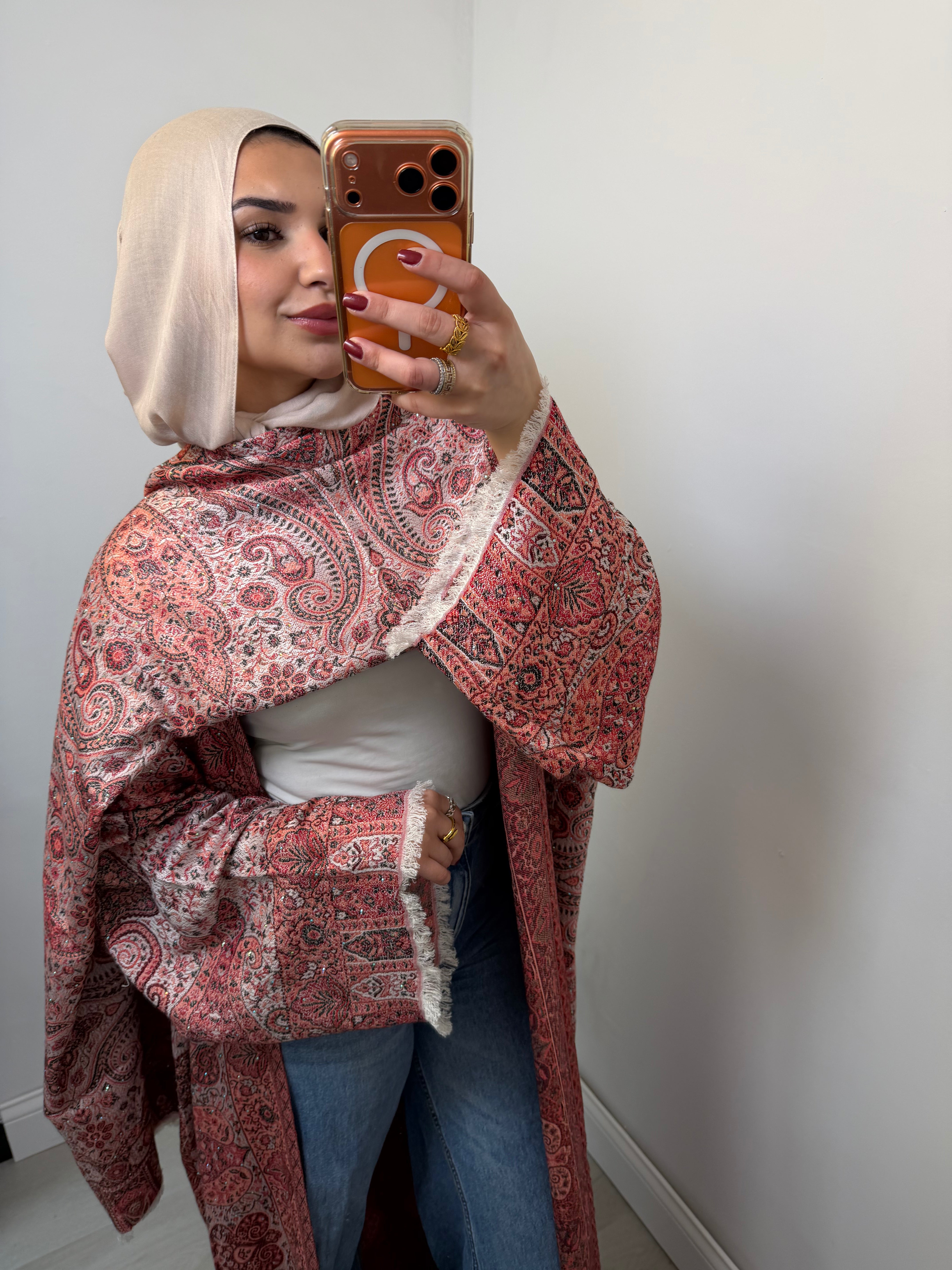 Pashmina Abaya in Crimson Paisley