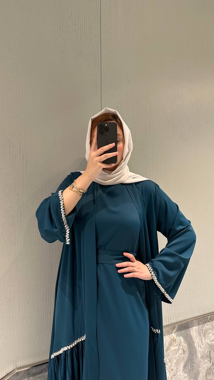 Pearl Trim Open Abaya