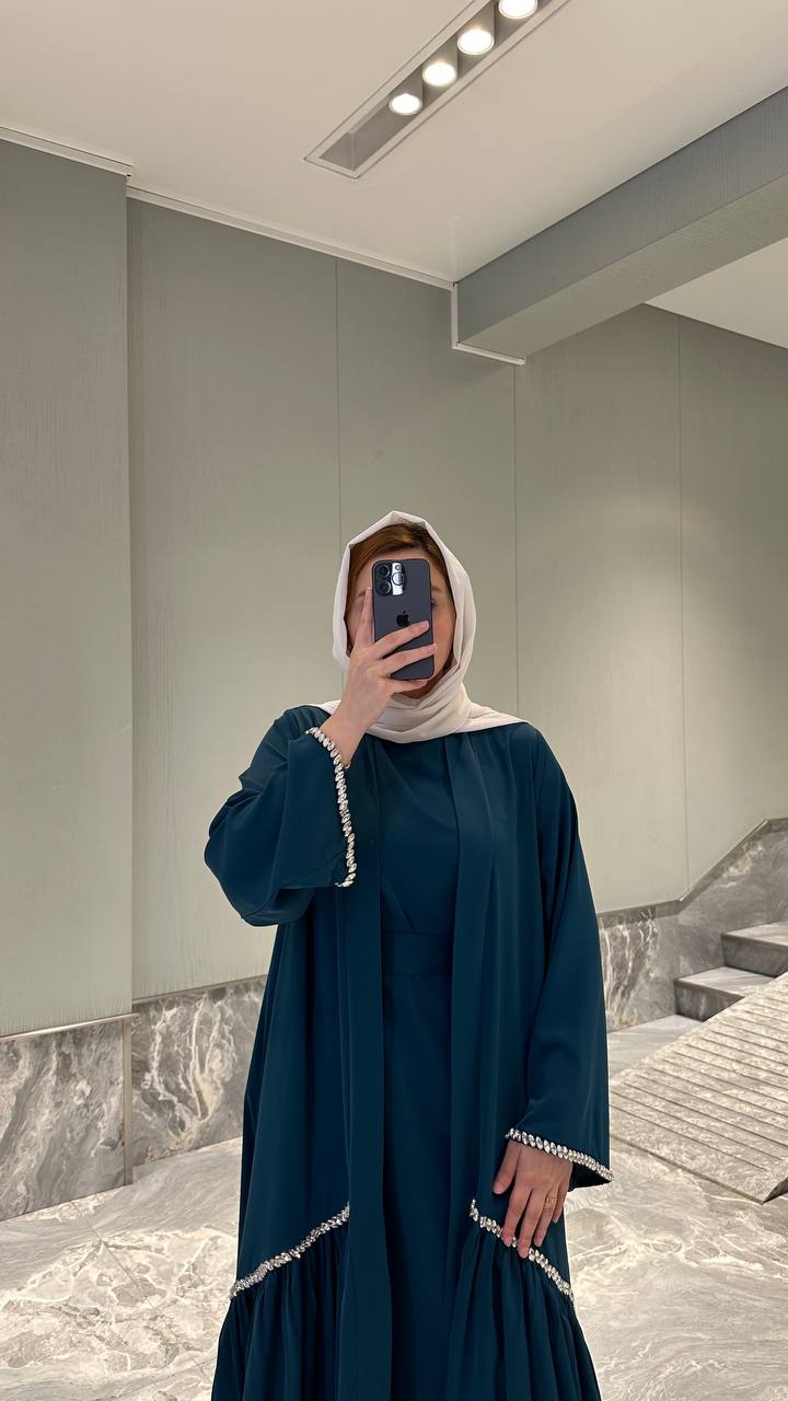 Pearl Trim Open Abaya