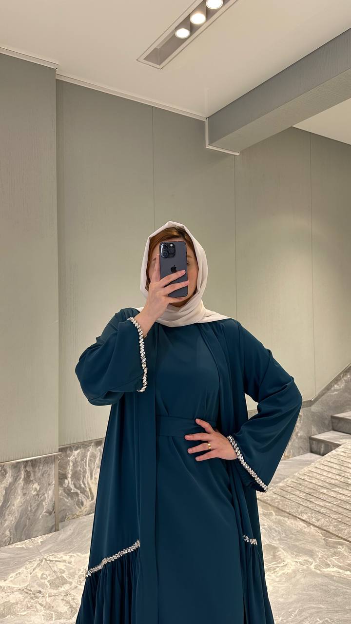 Pearl Trim Open Abaya