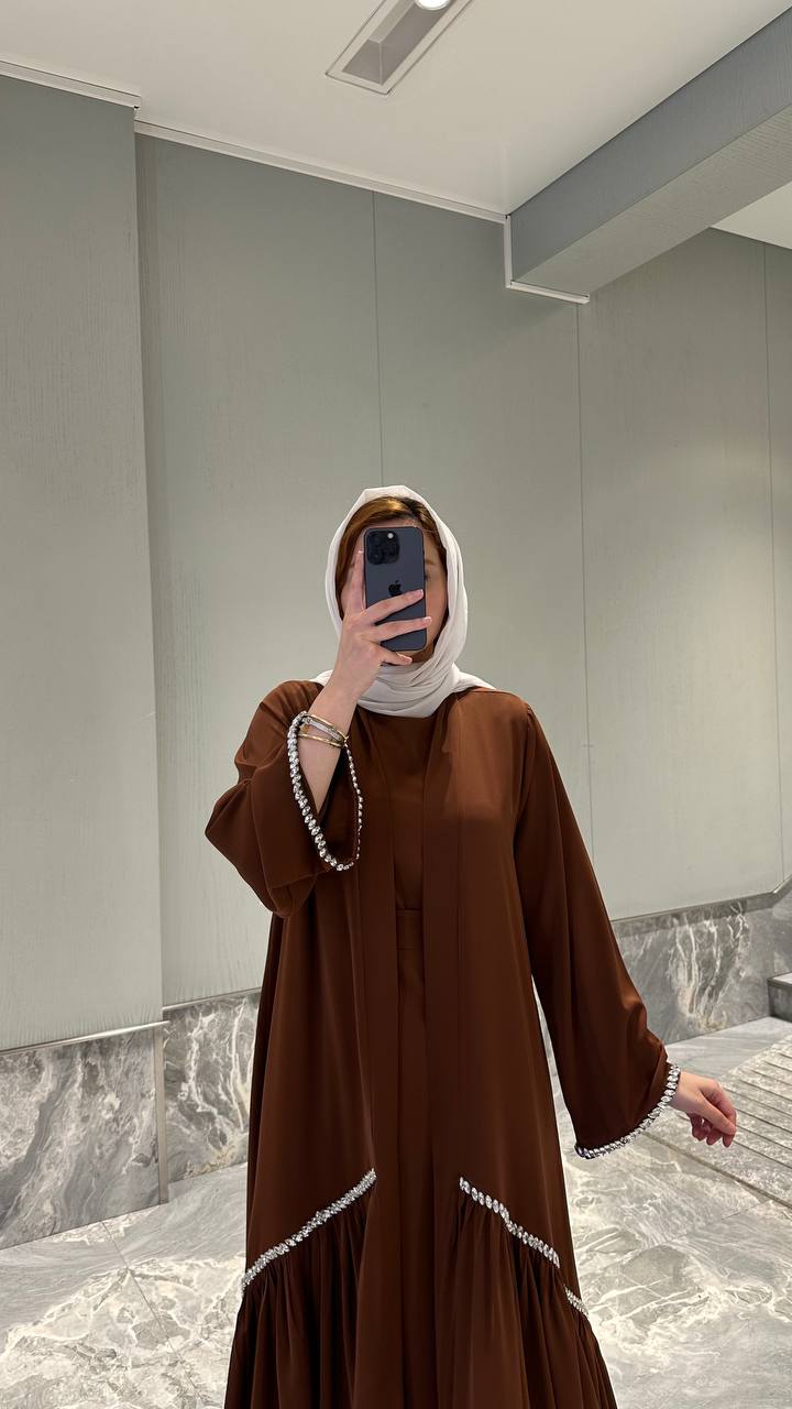 Pearl Trim Open Abaya