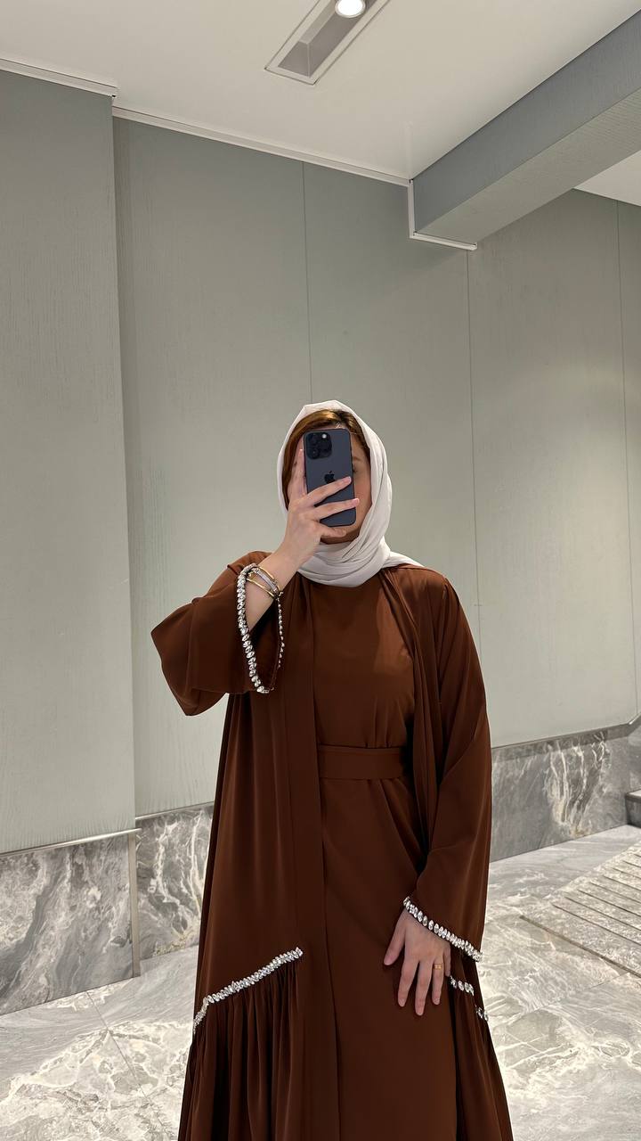 Pearl Trim Open Abaya