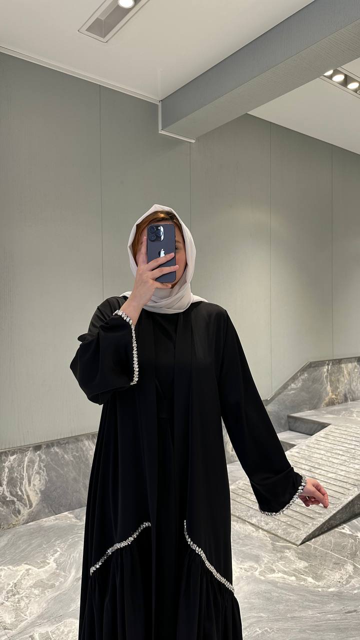 Pearl Trim Open Abaya