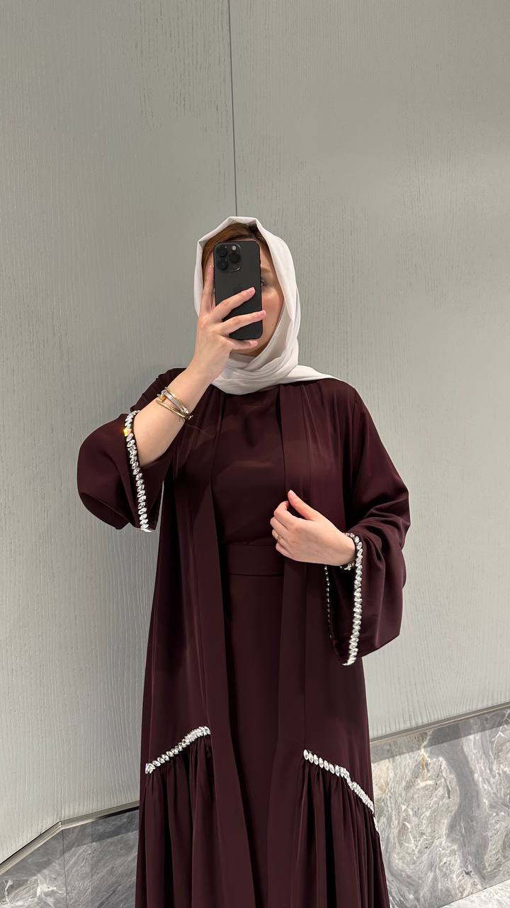 Pearl Trim Open Abaya