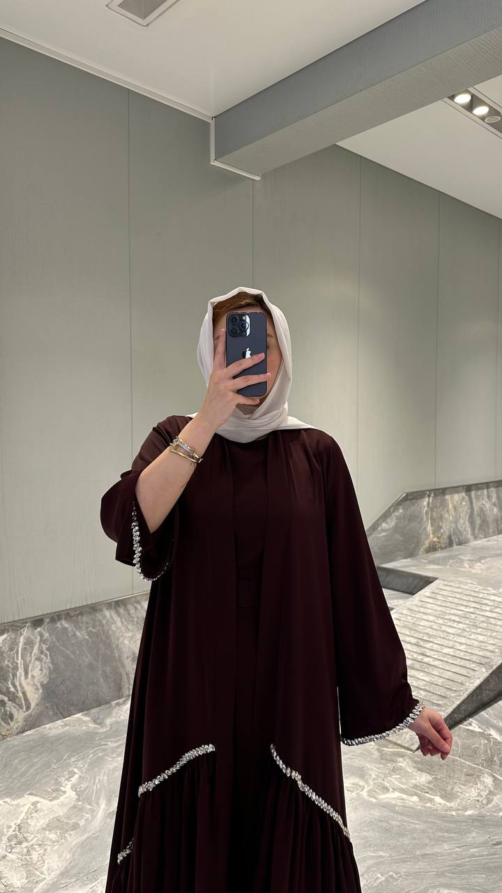 Pearl Trim Open Abaya