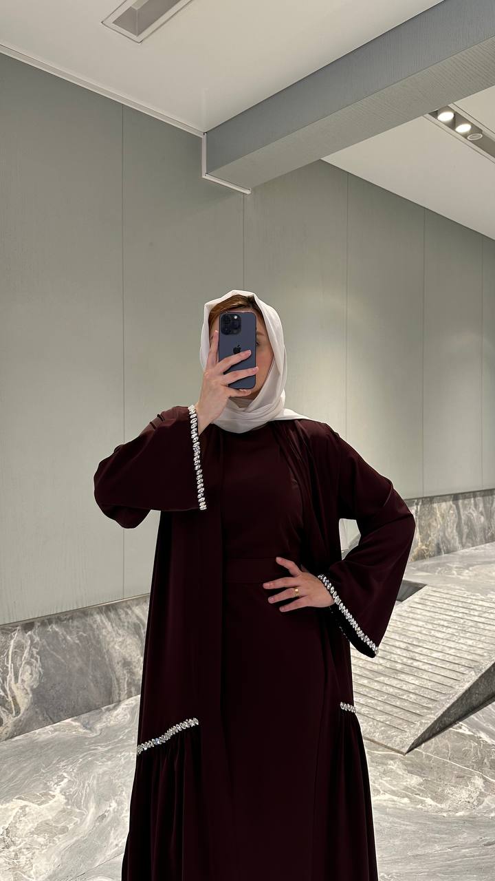 Pearl Trim Open Abaya