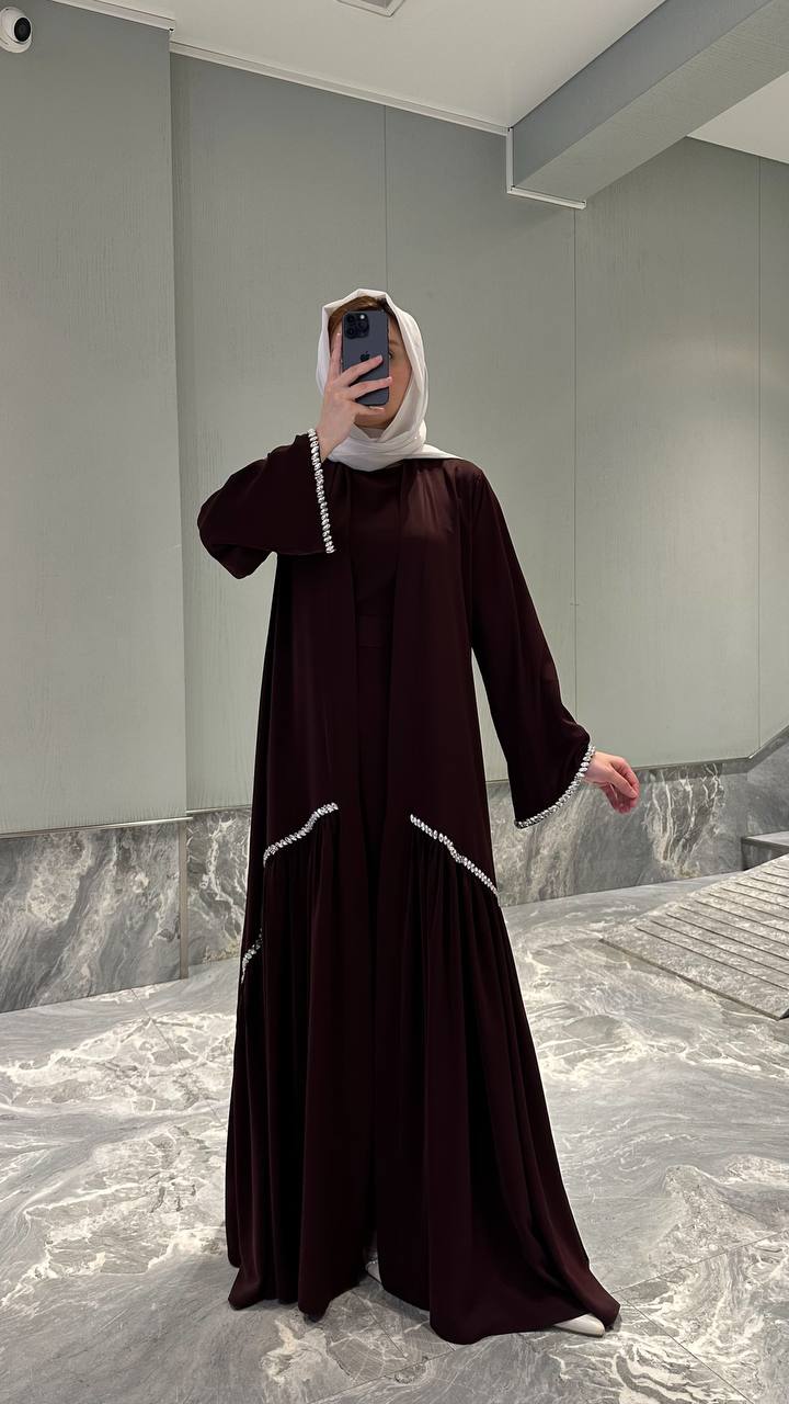 Pearl Trim Open Abaya