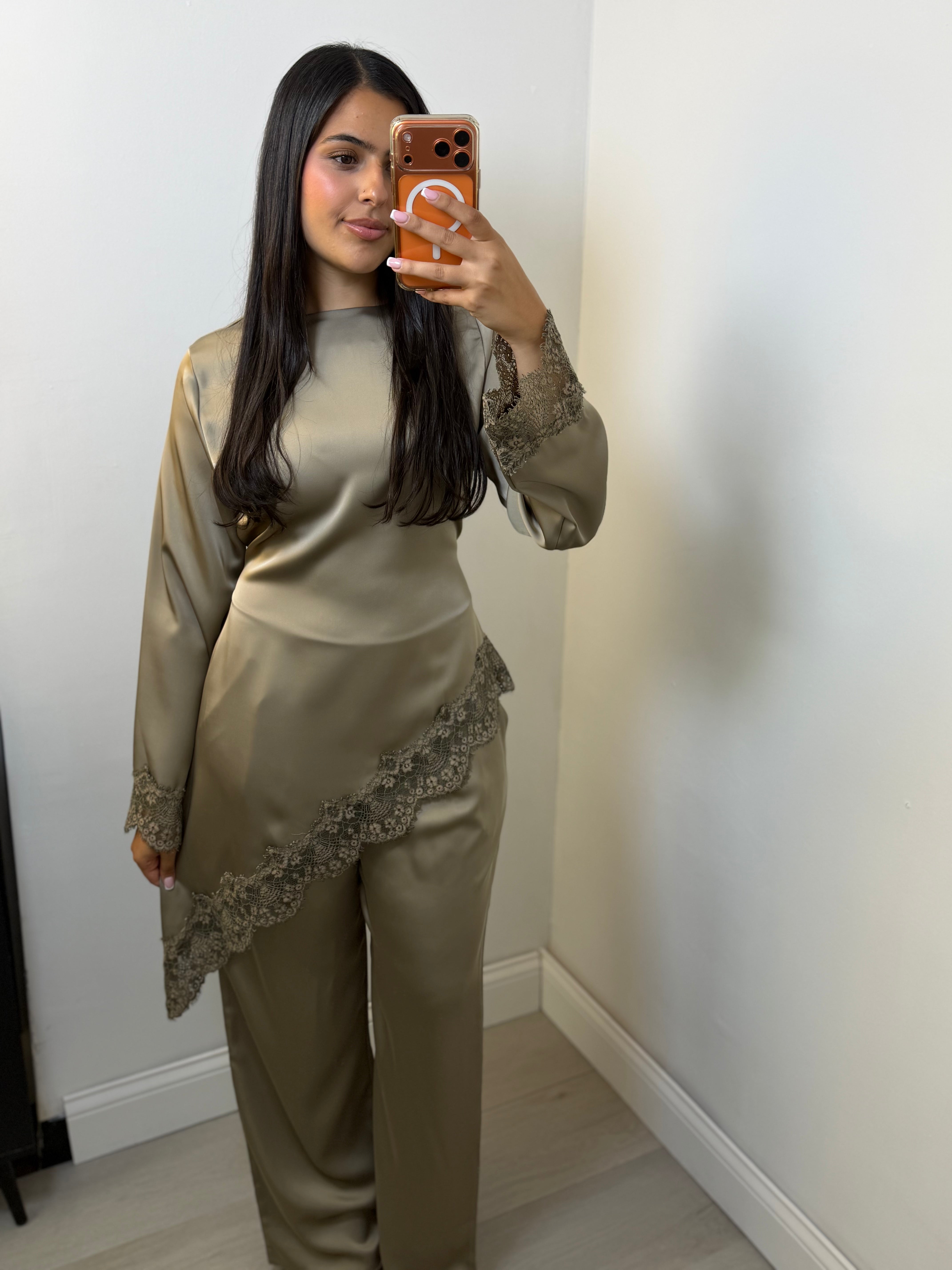 Lace Trim Satin Co-Ord Set