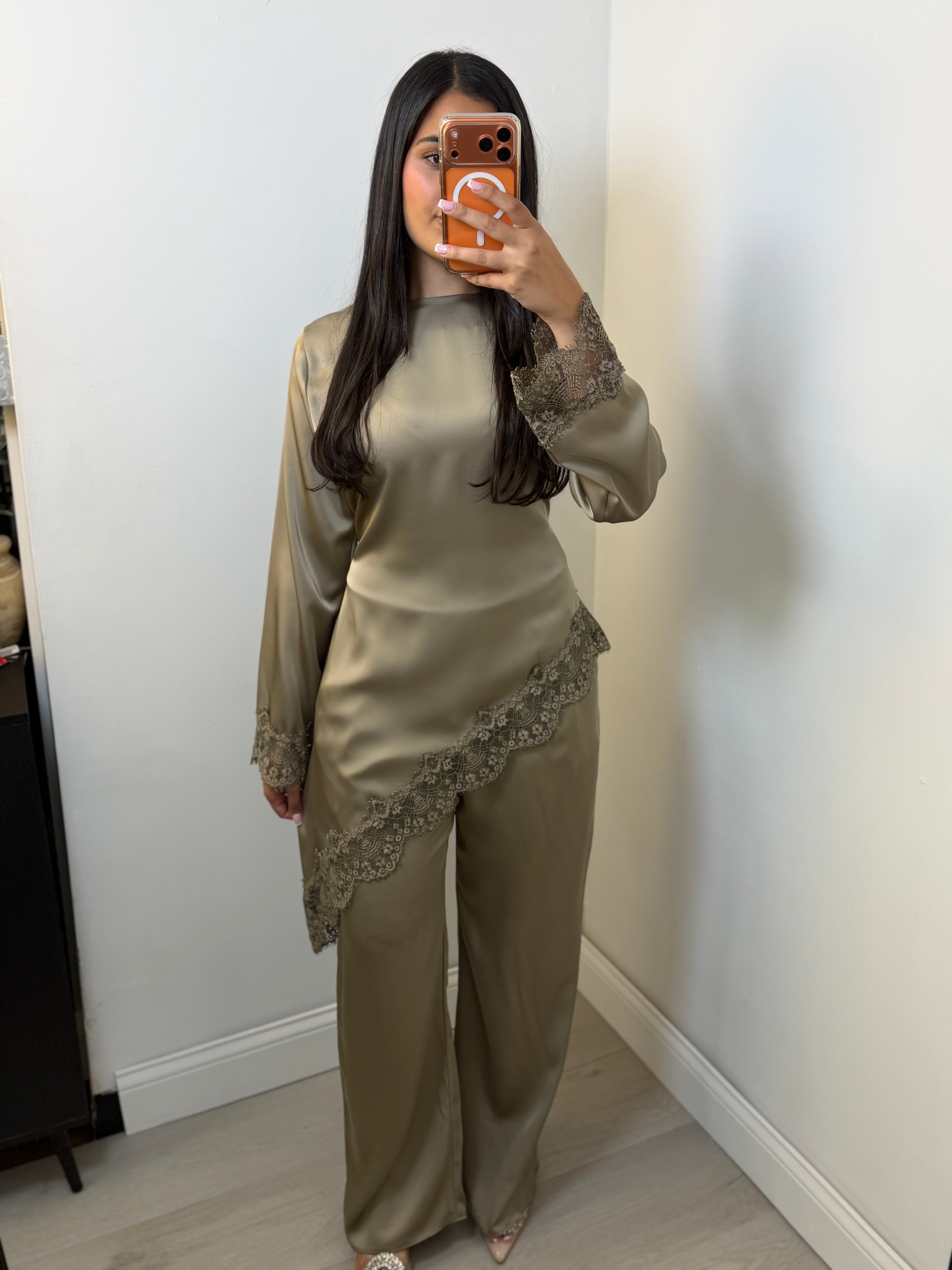 Lace Trim Satin Co-Ord Set