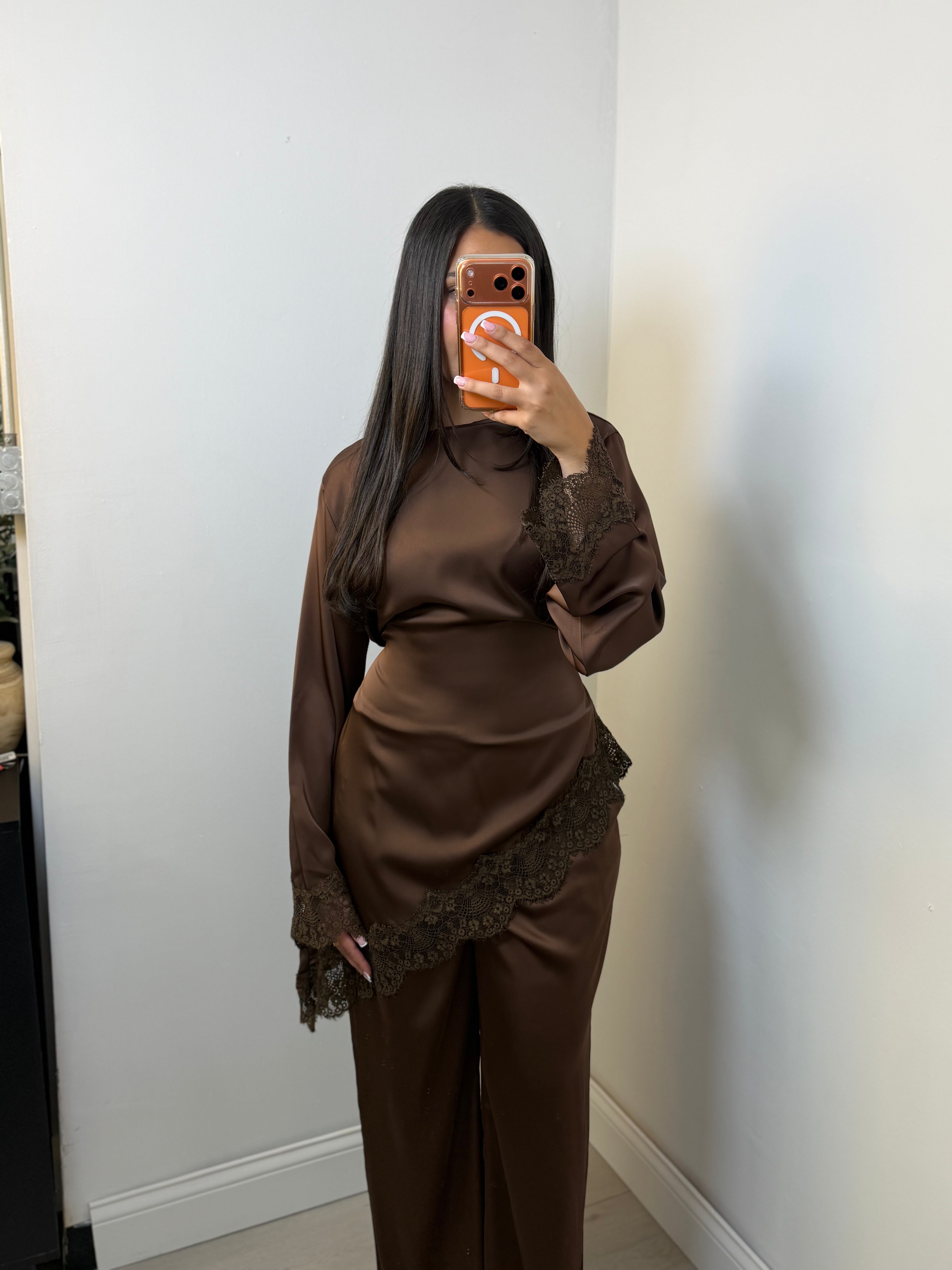 Lace Trim Satin Co-Ord Set