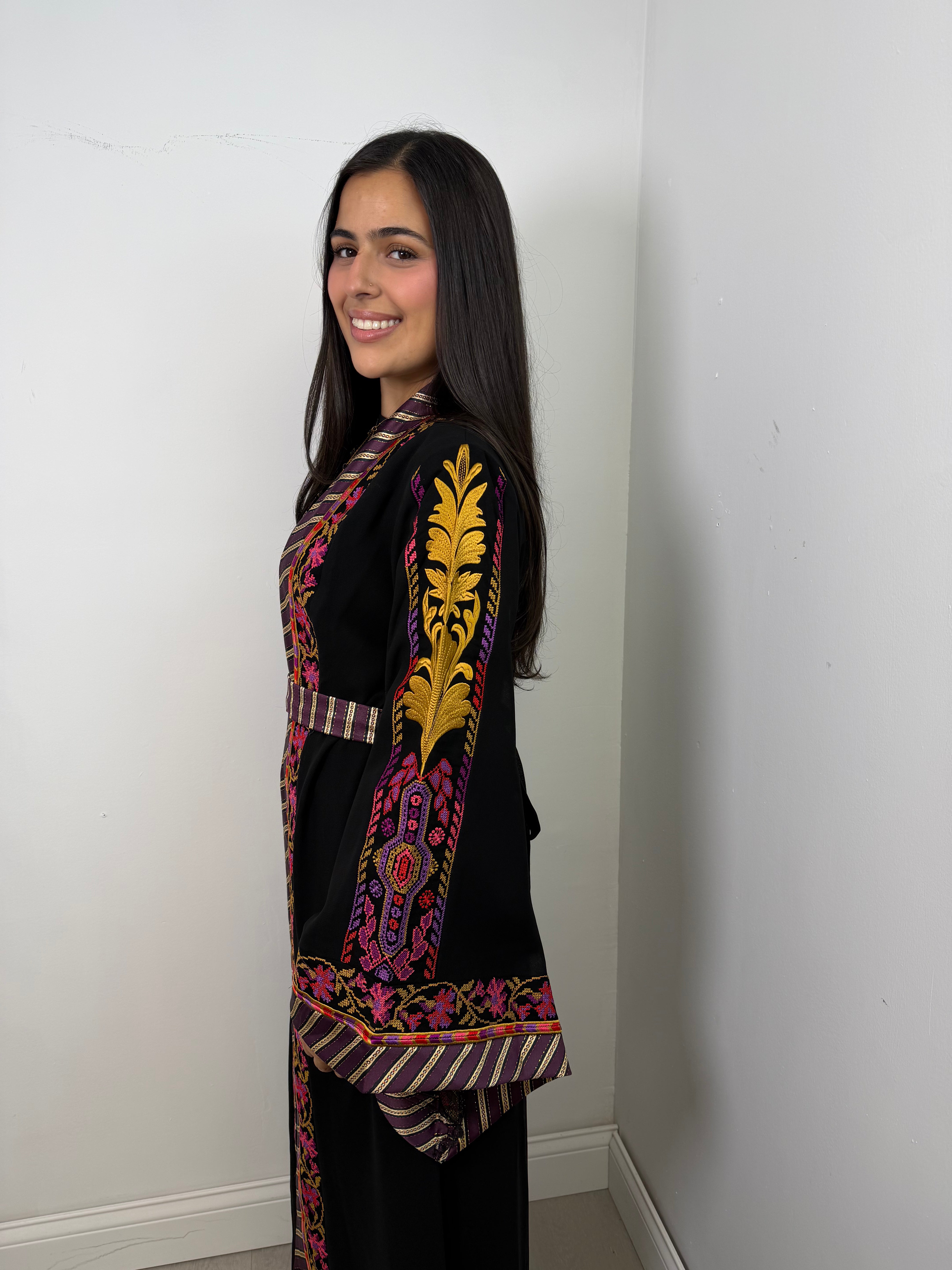 Warda Floral-Trim Embroidered Open Abaya