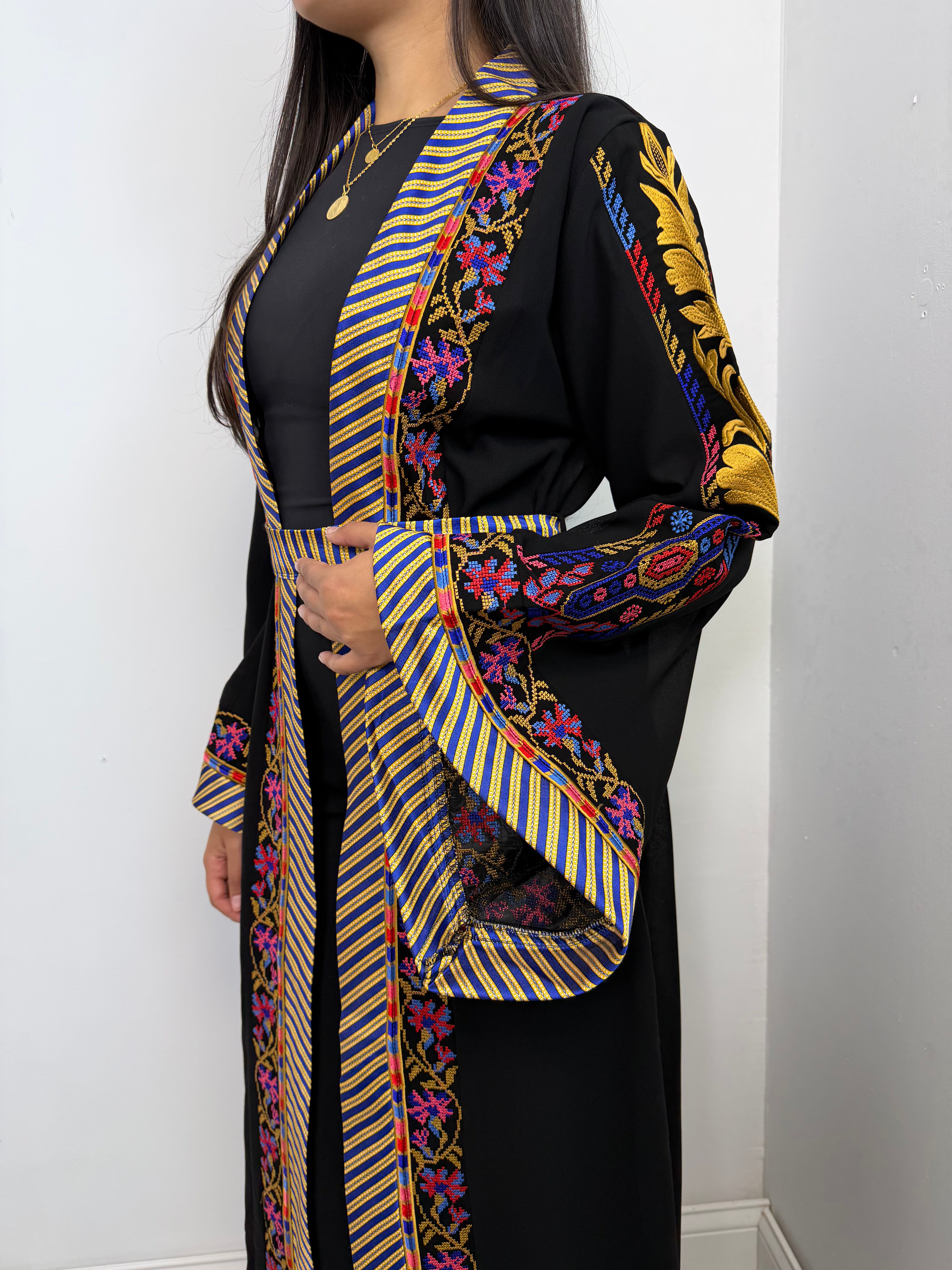 Warda Floral-Trim Embroidered Open Abaya