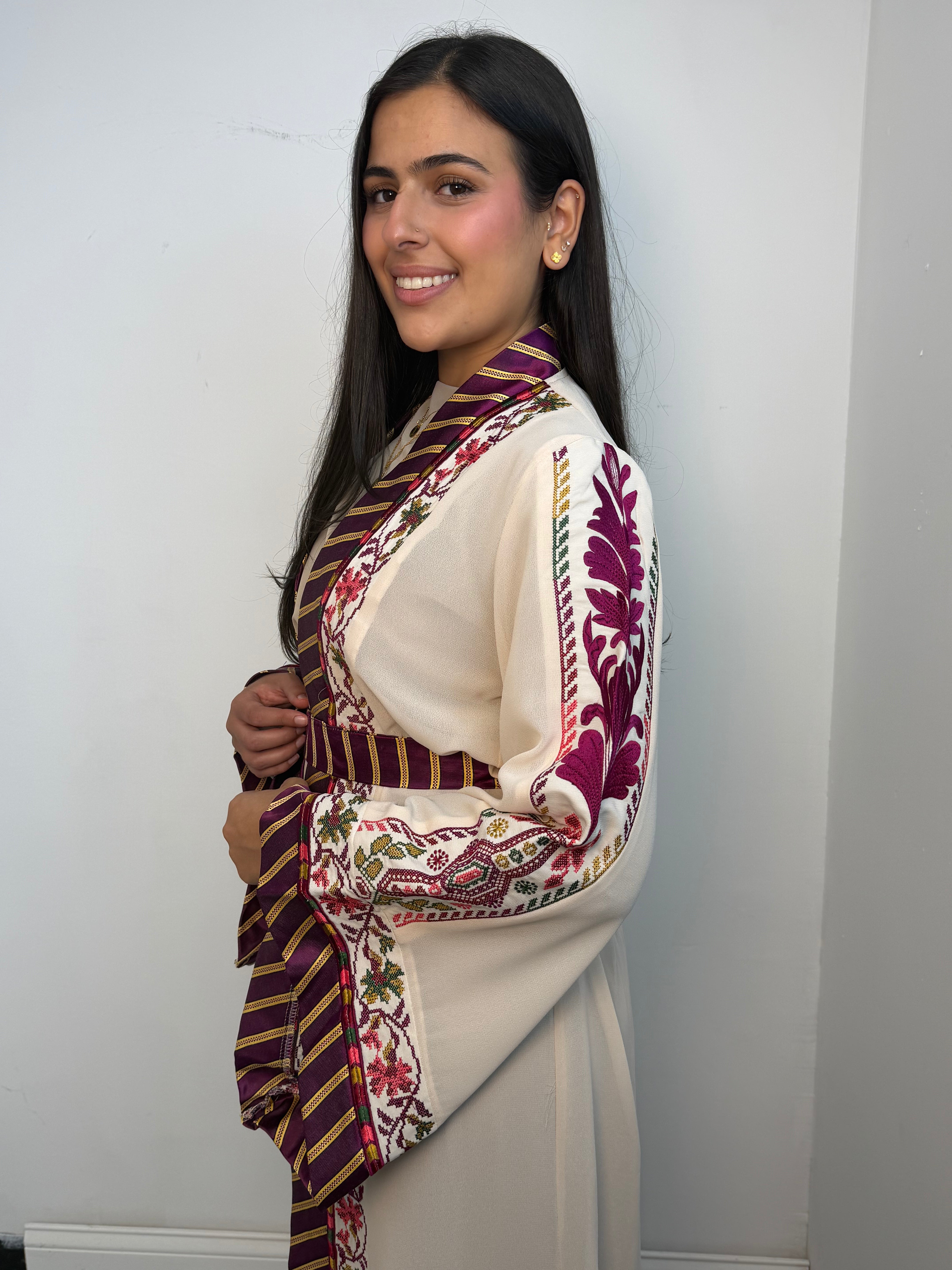Warda Floral-Trim Embroidered Open Abaya