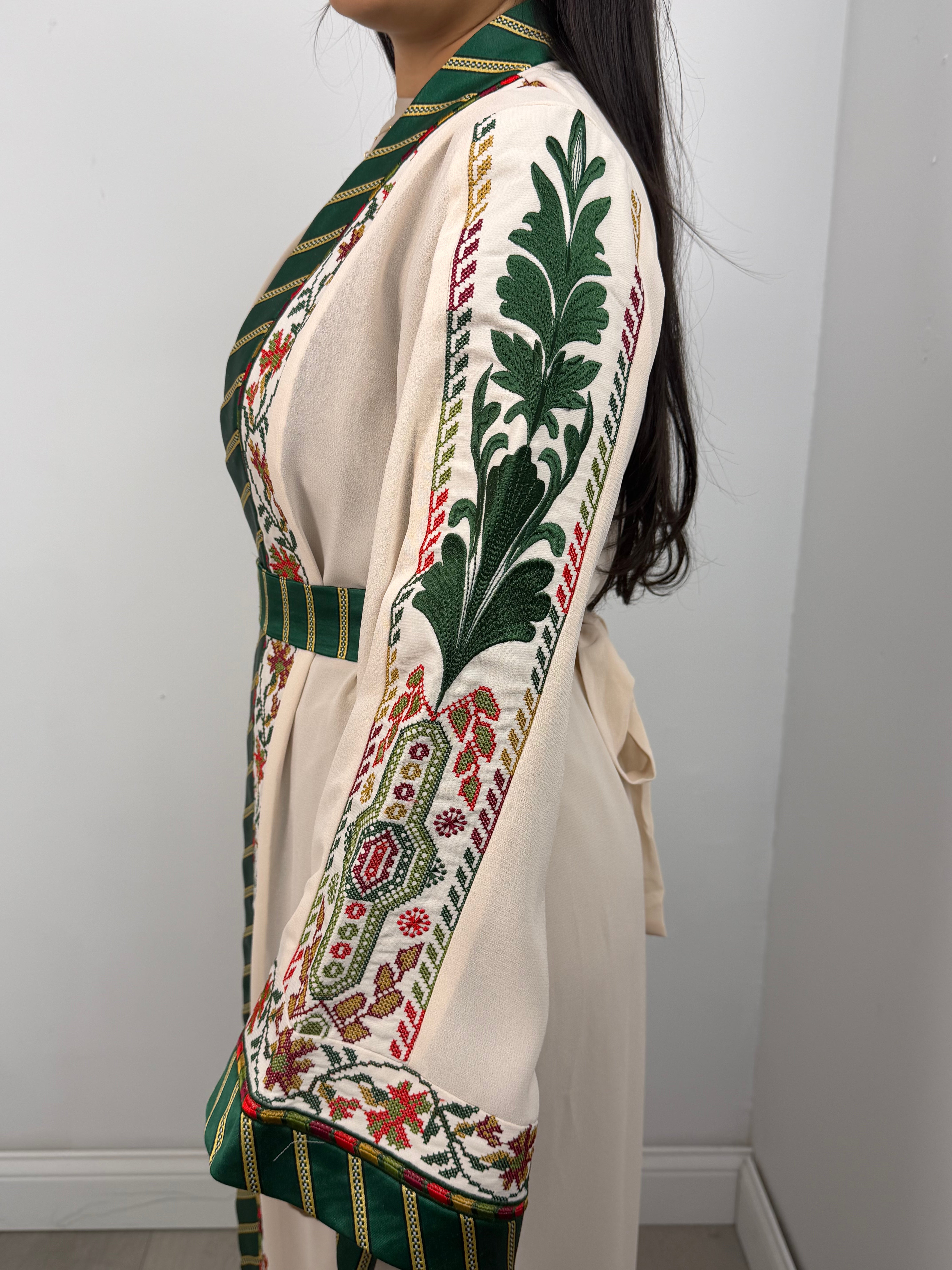 Warda Floral-Trim Embroidered Open Abaya