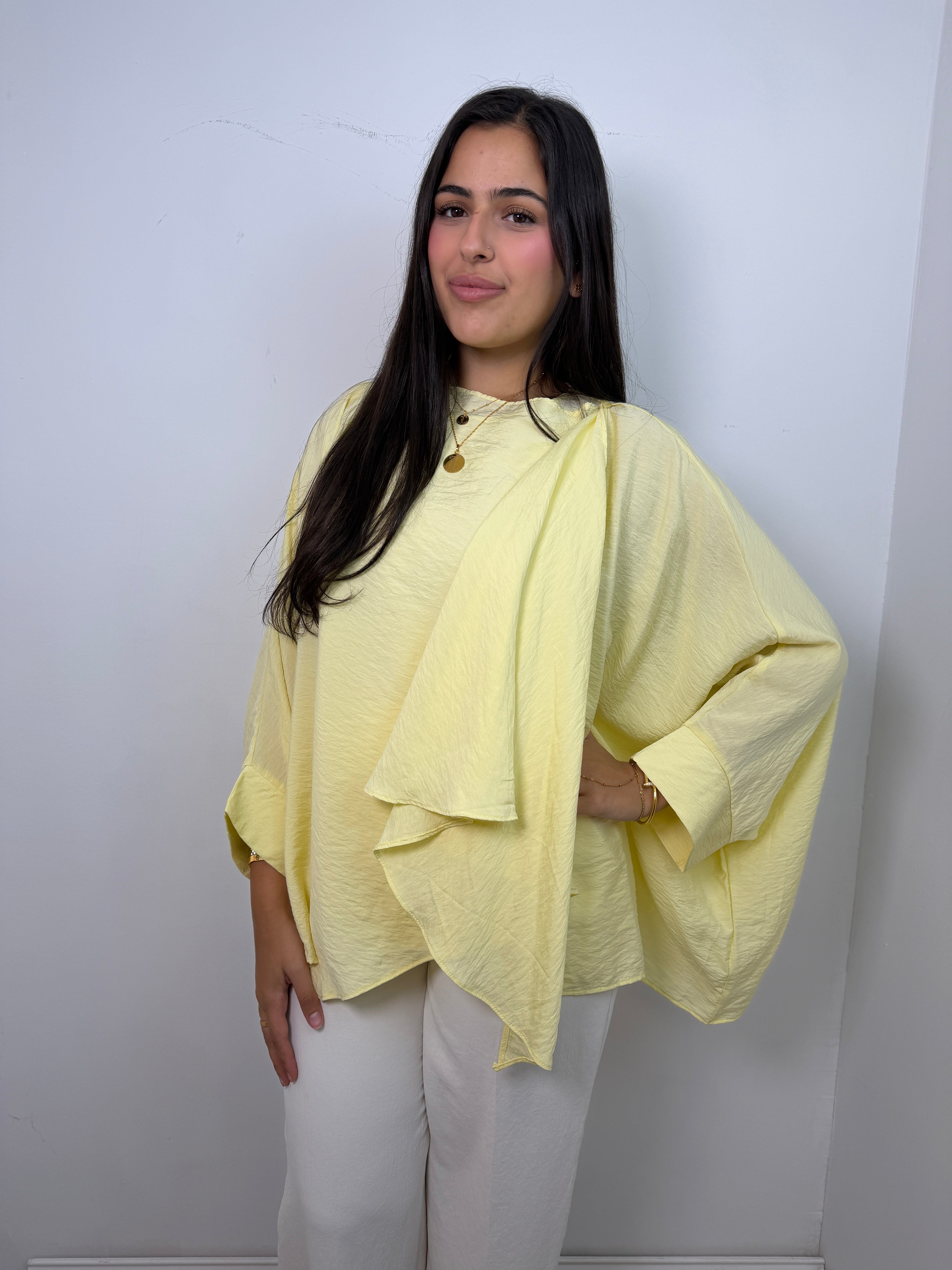 Hala Batwing Top in Lemon Yellow - front view