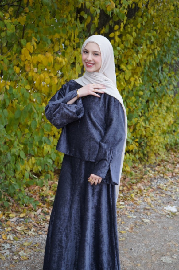Salma Velvet Skirt Set Gray