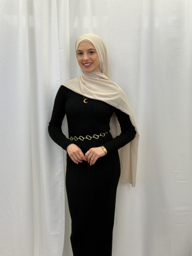 Ribbed Knit Maxi Dress Black
