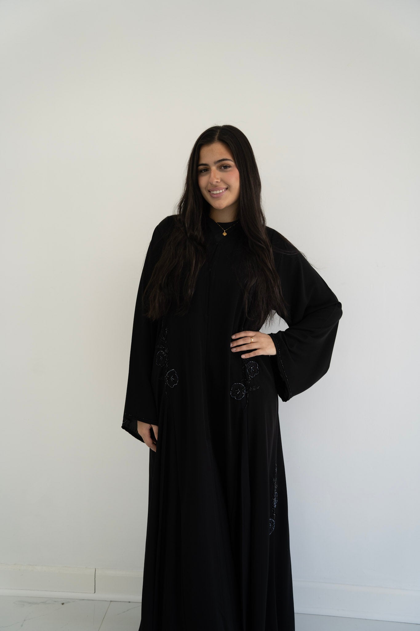 Midnight Petal Abaya Black
