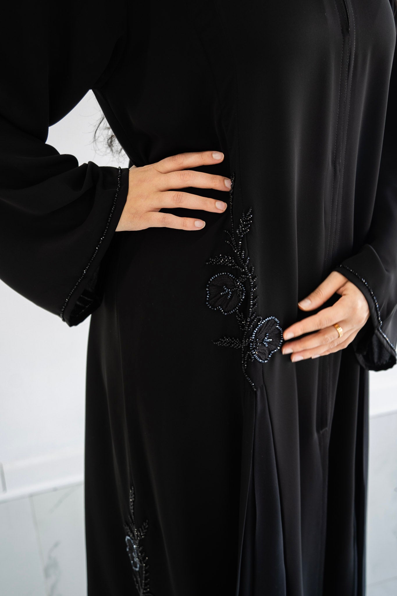 Midnight Petal Abaya Black