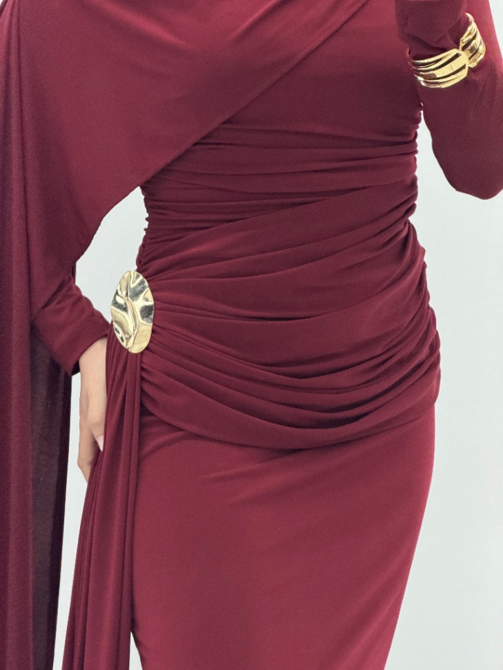 Veloura Drape Dress Burgundy