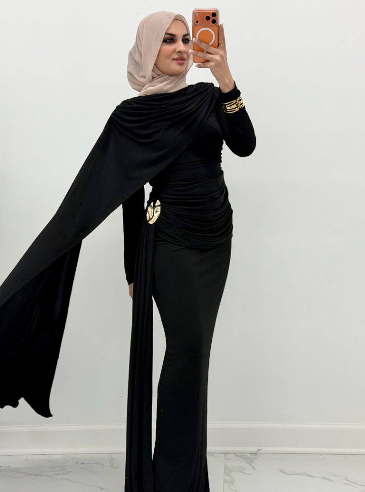 Veloura Drape Dress Black