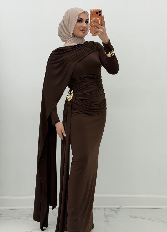 Veloura Drape Dress Brown