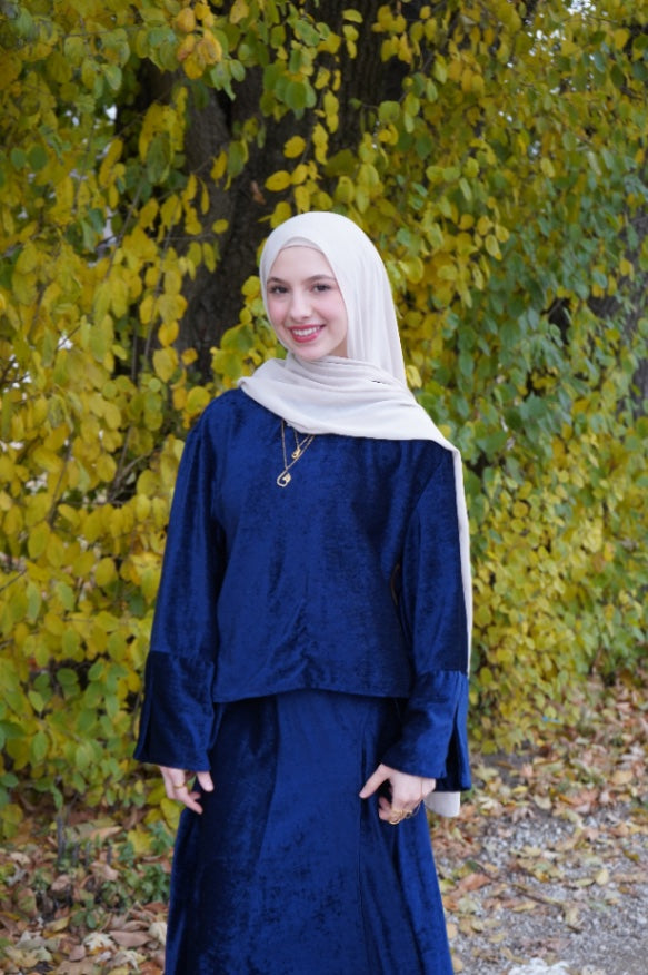 Salma Velvet Skirt Set Navy