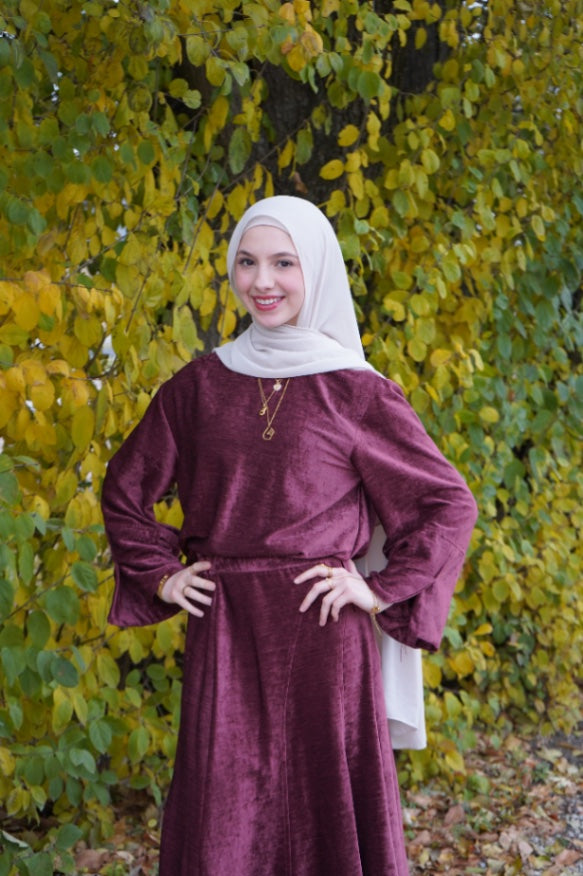 Salma Velvet Skirt Set Burgundy