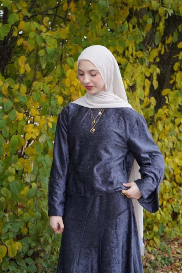 Salma Velvet Skirt Set Gray