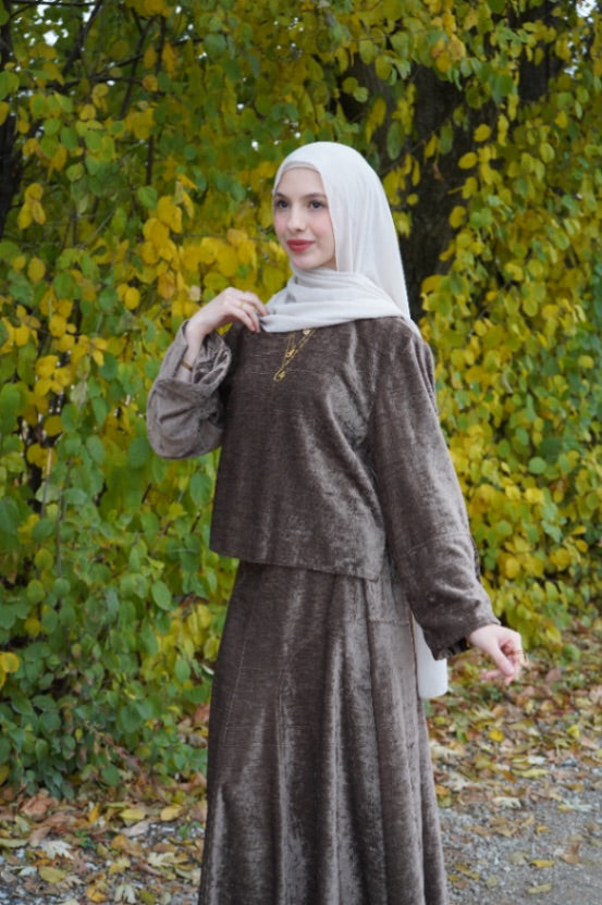 Salma Velvet Skirt Set Brown