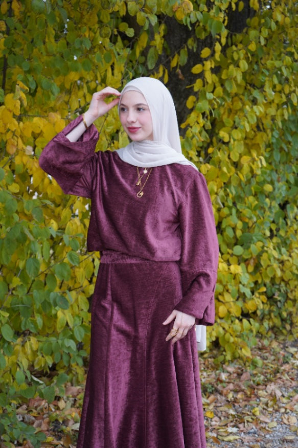 Salma Velvet Skirt Set Burgundy