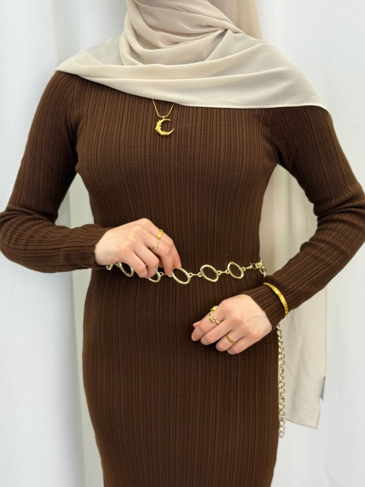 Ribbed Knit Maxi Dress Brown