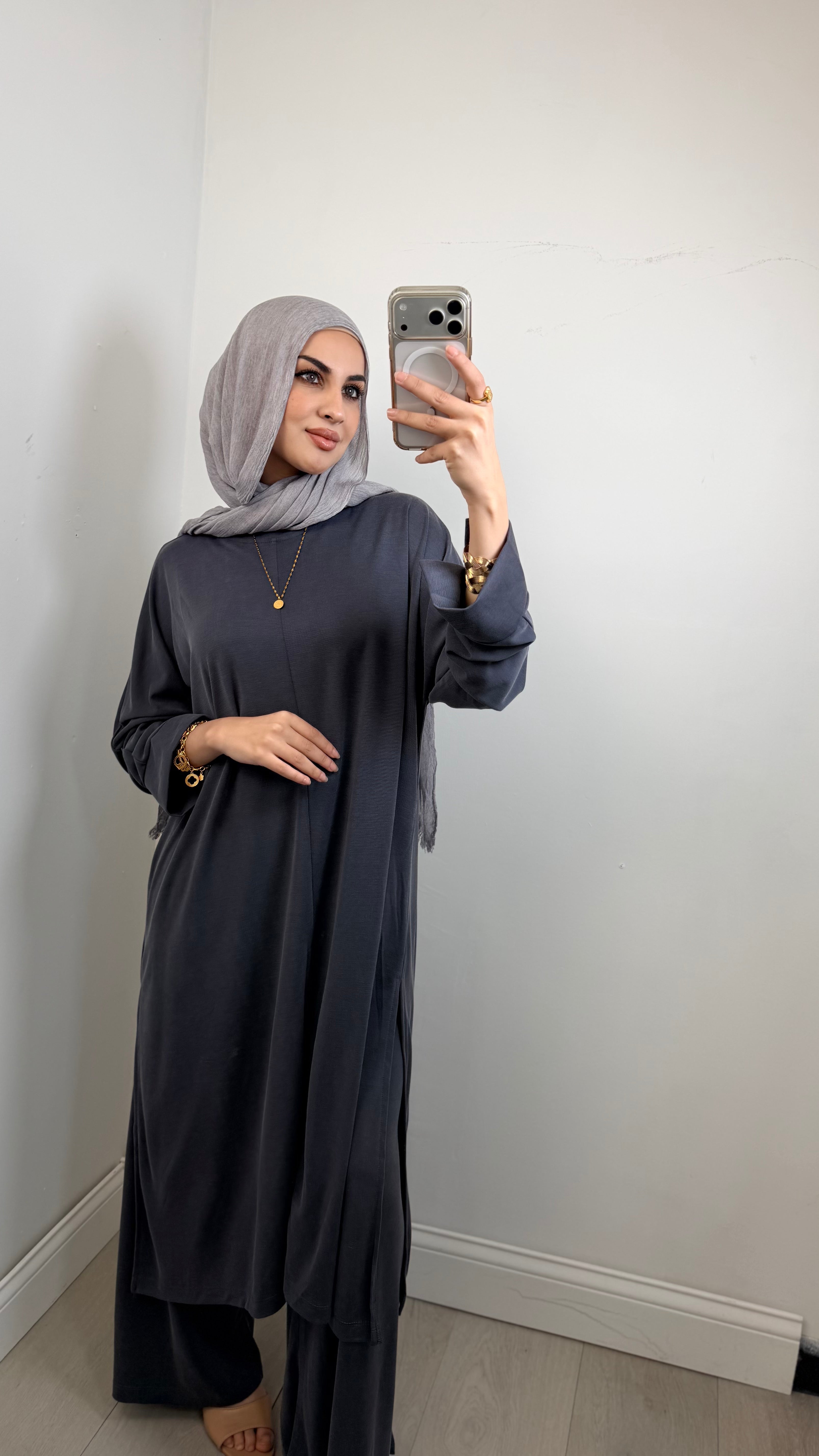 Yasmin Co-Ord Set in Charcoal Grey - full length