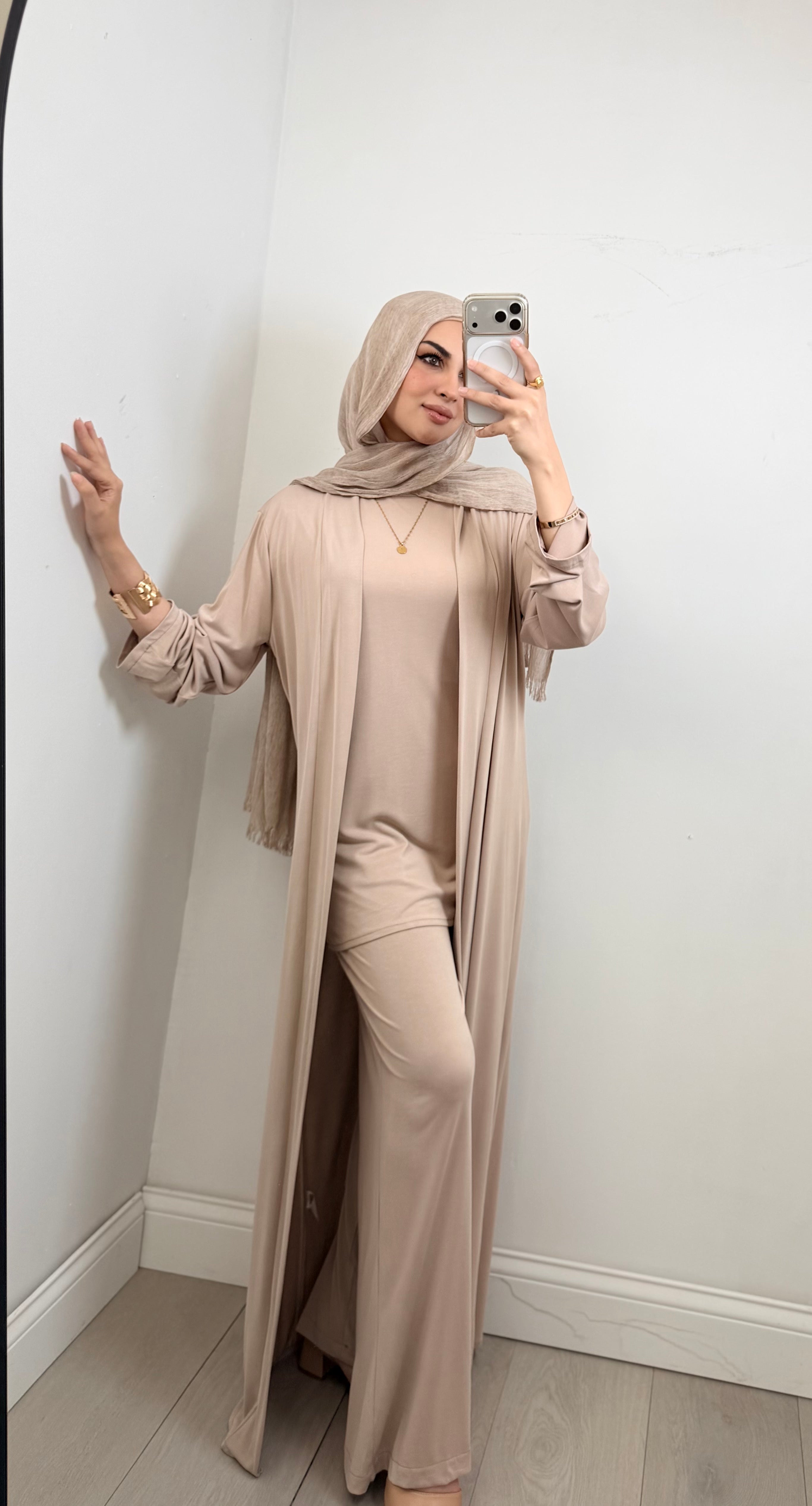 Serene 3-Piece Abaya Co-Ord Set in Beige