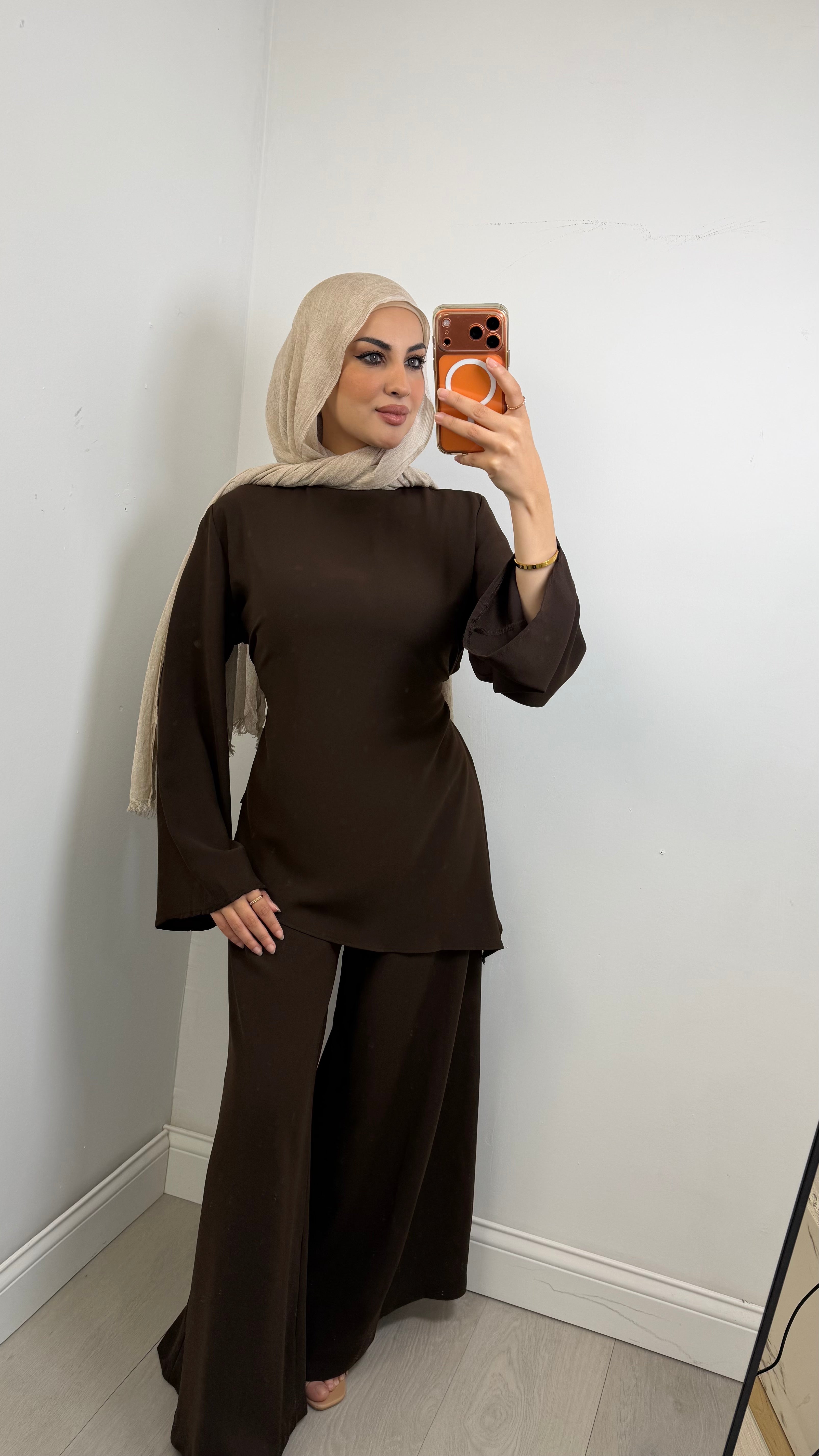 Rima Co-Ord Set in Dark Chocolate - side view