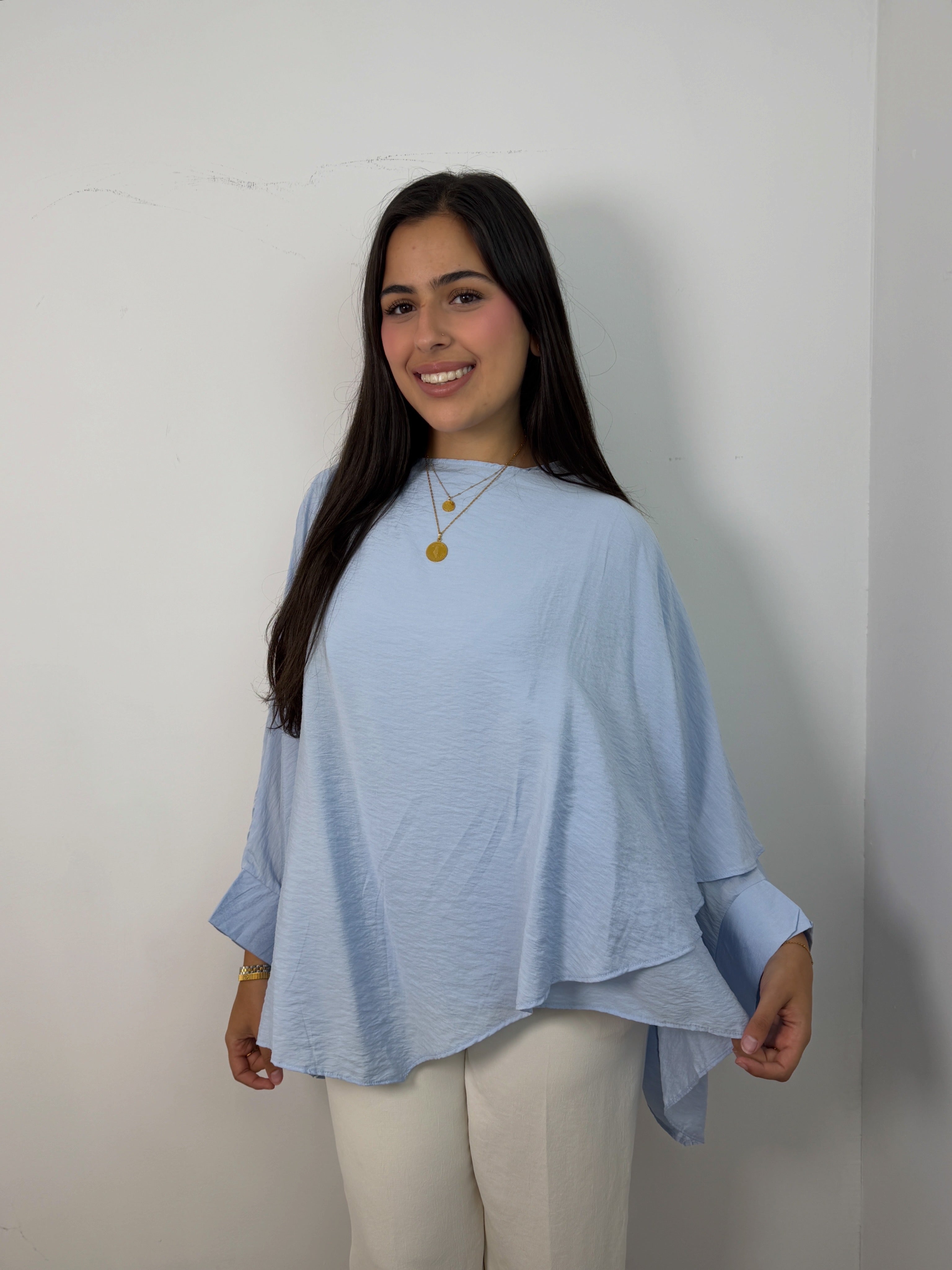 Hala Batwing Top in Baby Blue - front view