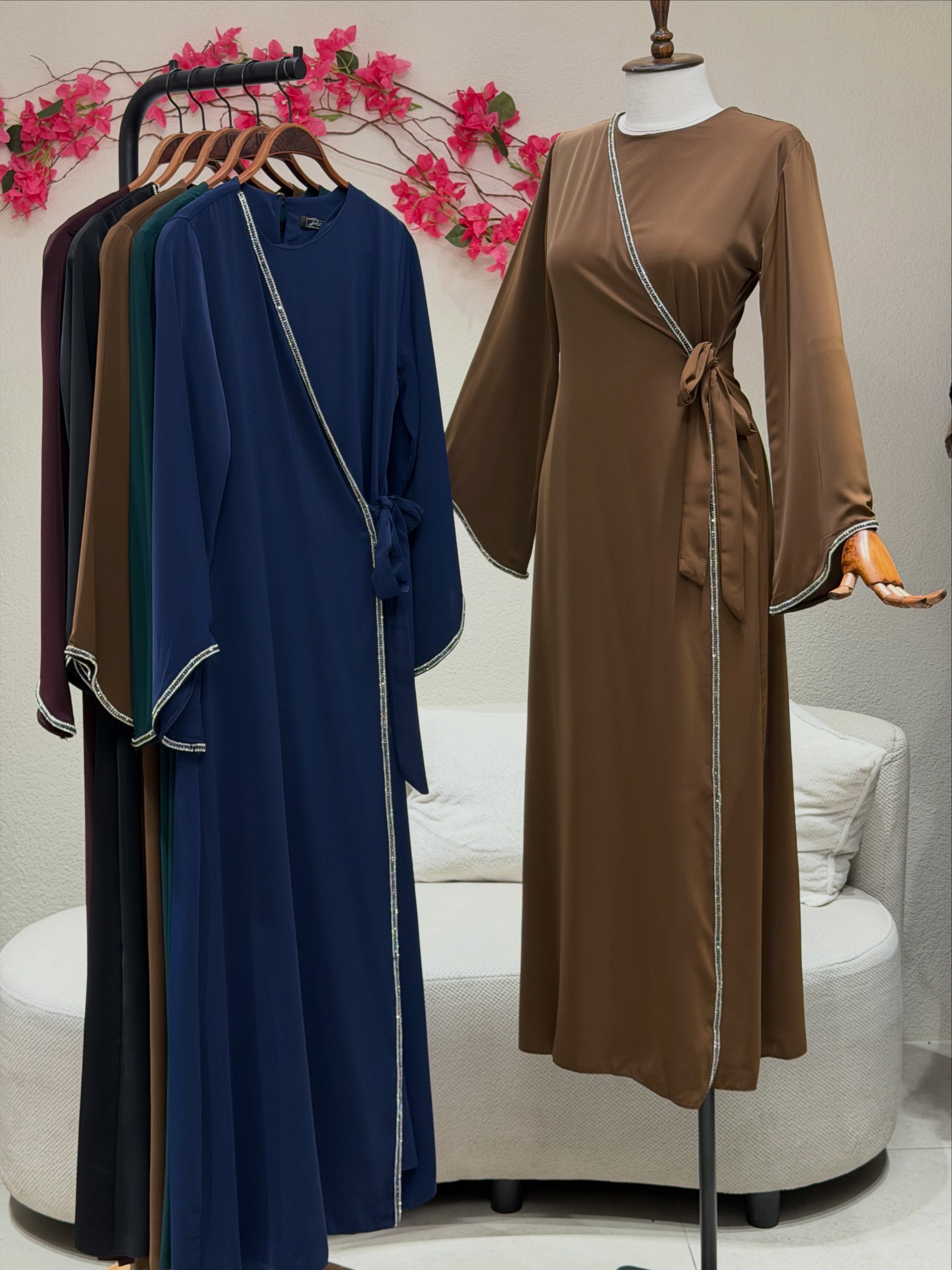 Rhinestone Trim Satin Dress