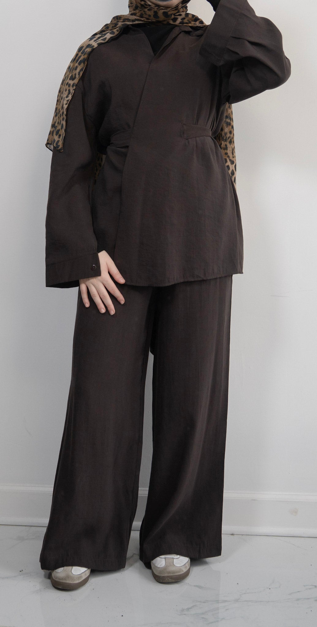 Belted Wrap Shirt Set
