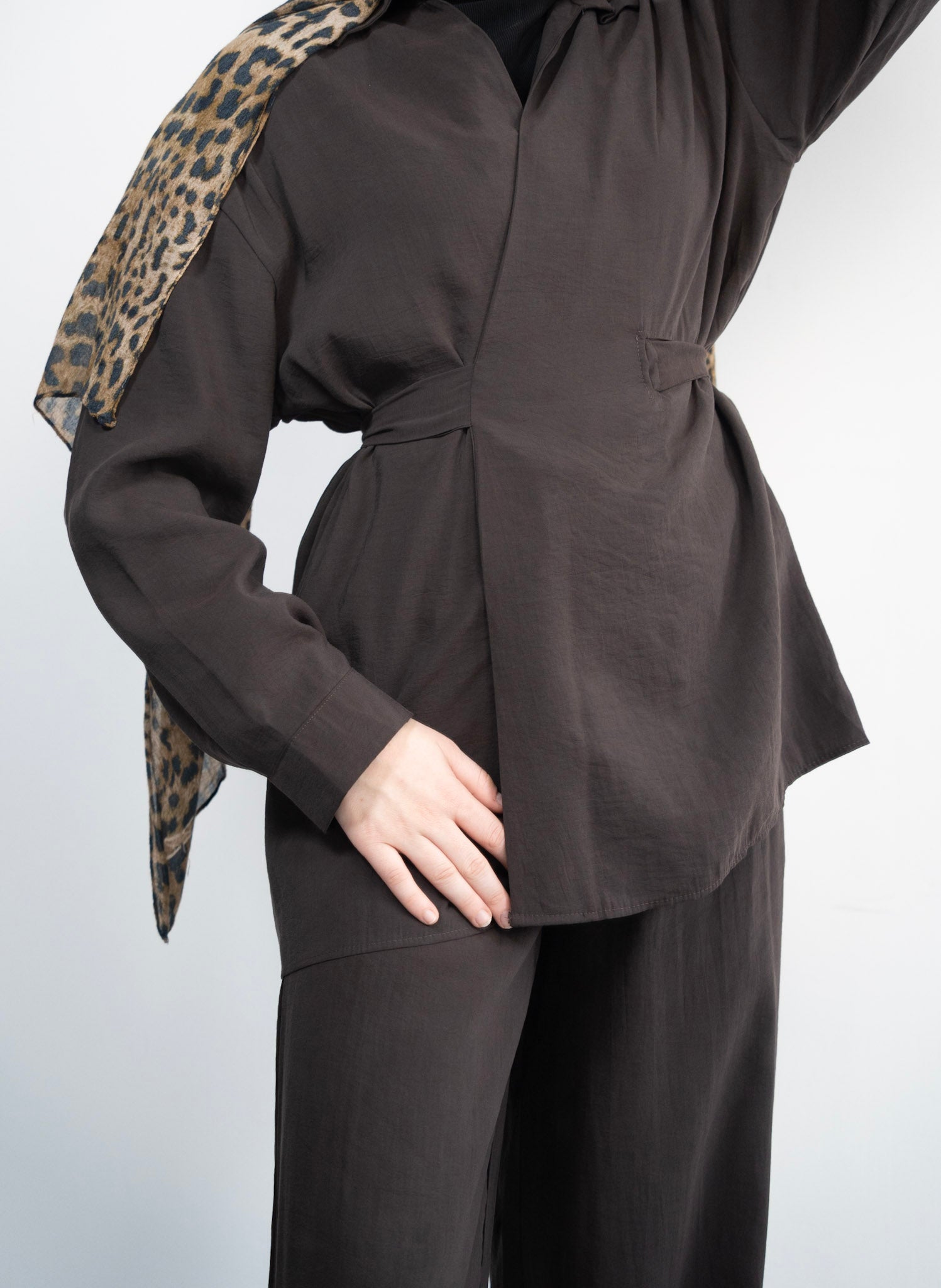 Belted Wrap Shirt Set