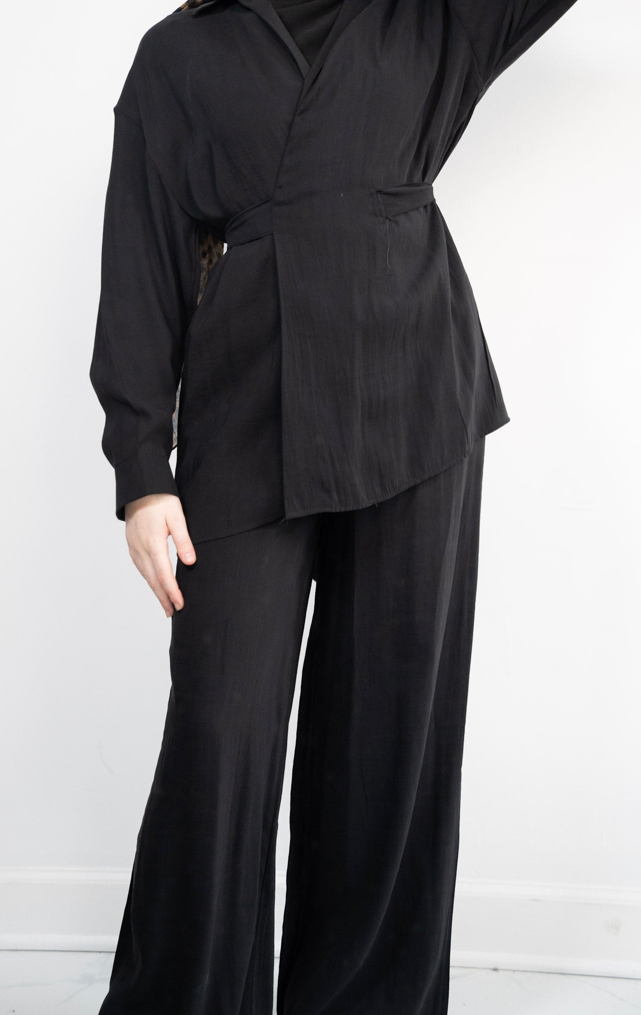 Belted Wrap Shirt Set