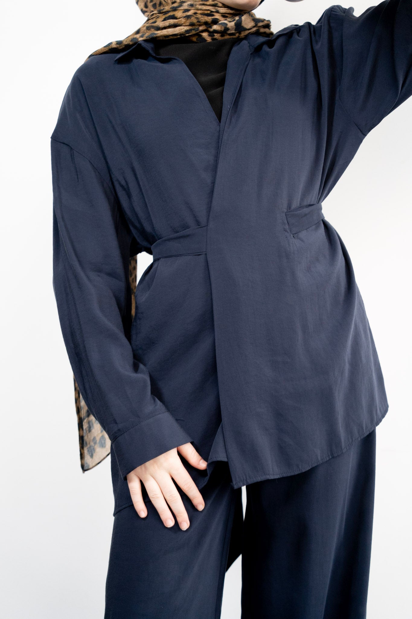 Belted Wrap Shirt Set