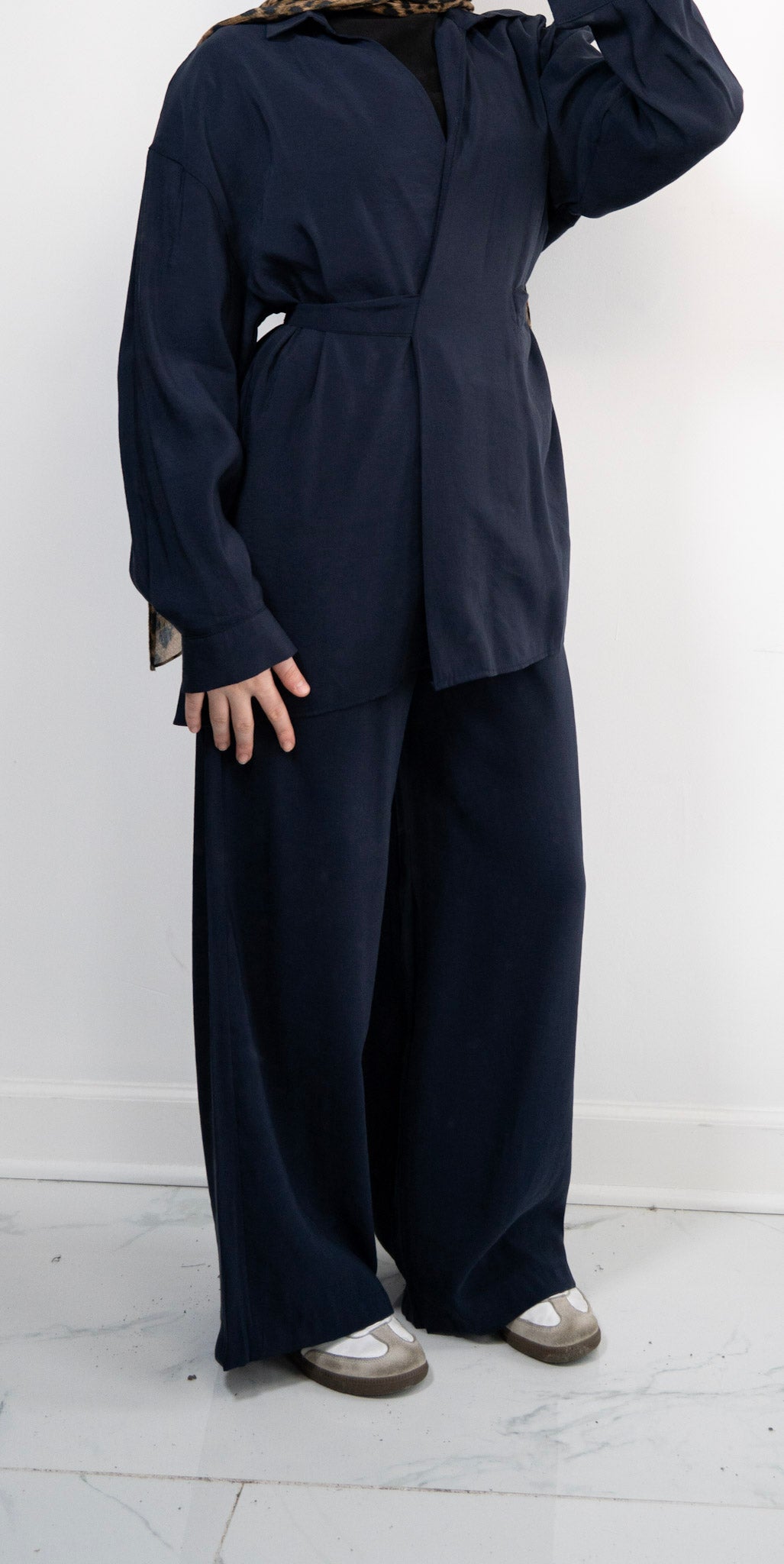 Belted Wrap Shirt Set