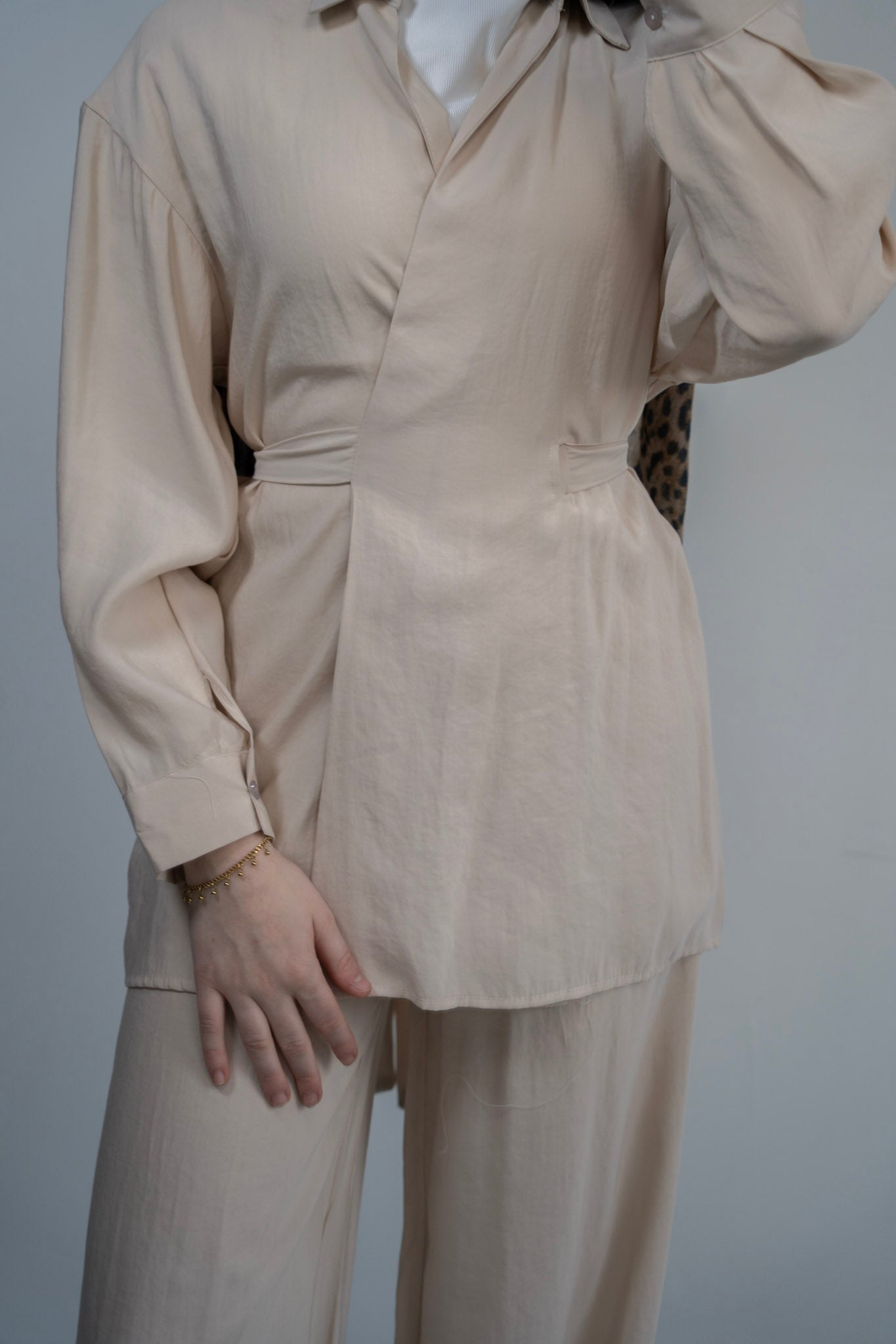 Belted Wrap Shirt Set