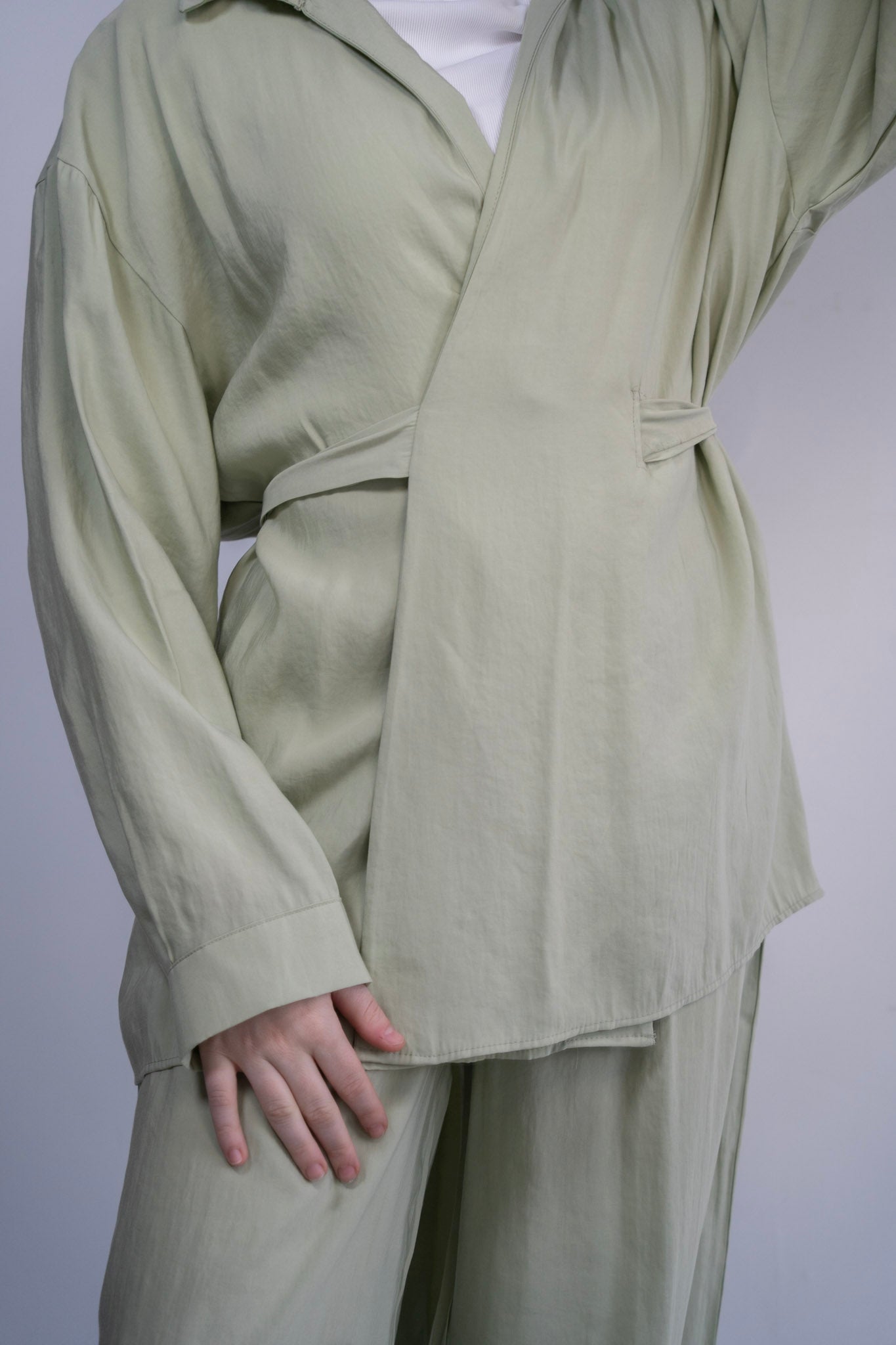Belted Wrap Shirt Set