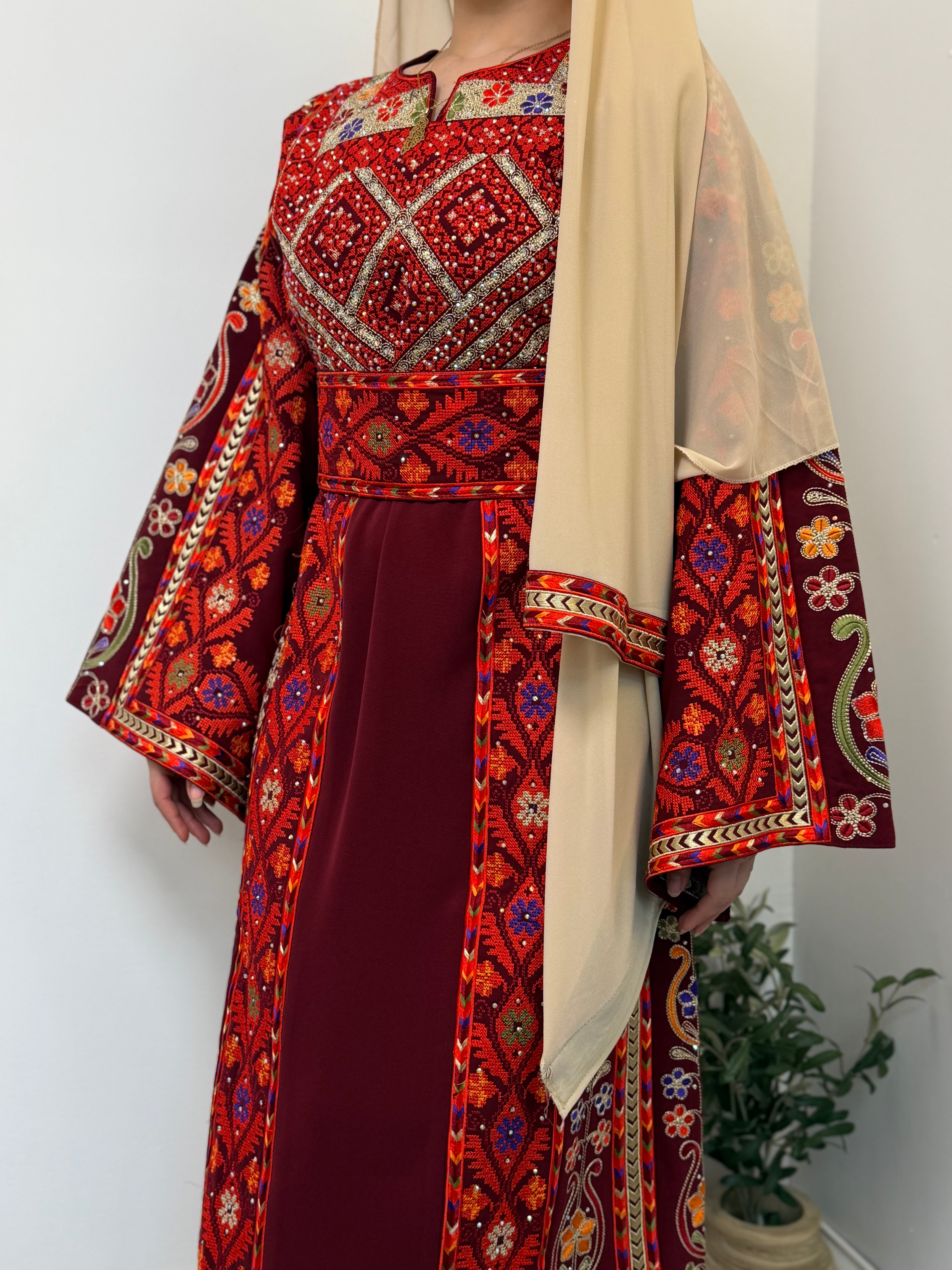 Dania Crimson Embroidered Thobe